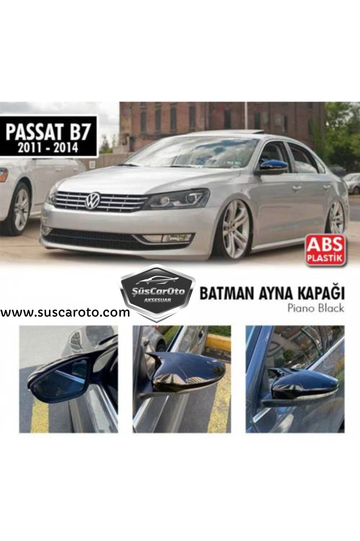 caralp Vw Passat B7 2010-2014 Batman Yarasa Ayna Kapağı Piano Black ABS Plastik