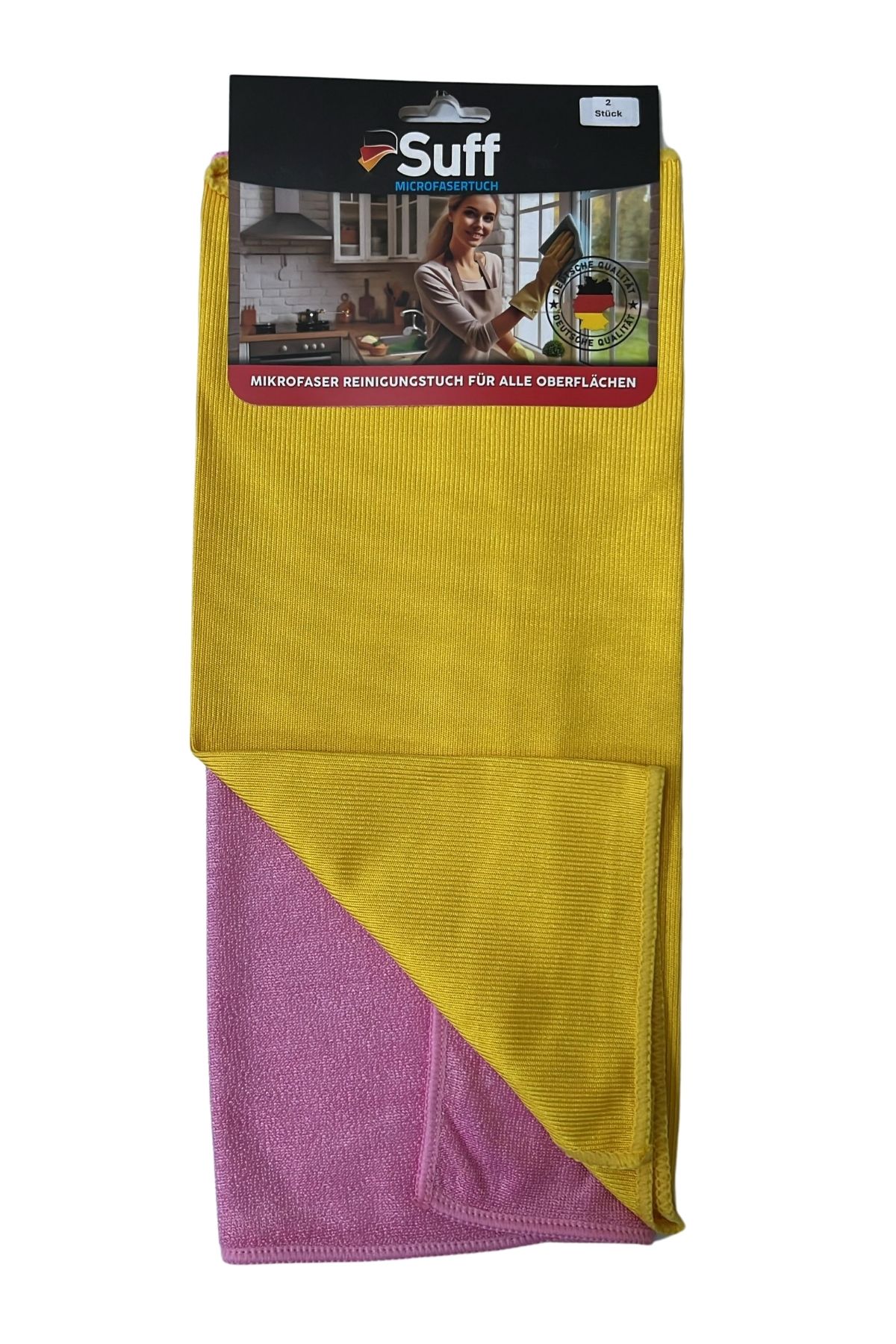 Suff Nilüfer - Lale Mikrofiber Yüzey ve Cam Temizlik Bezi 2'li Set 40 x 40 cm, Sarı Pembe