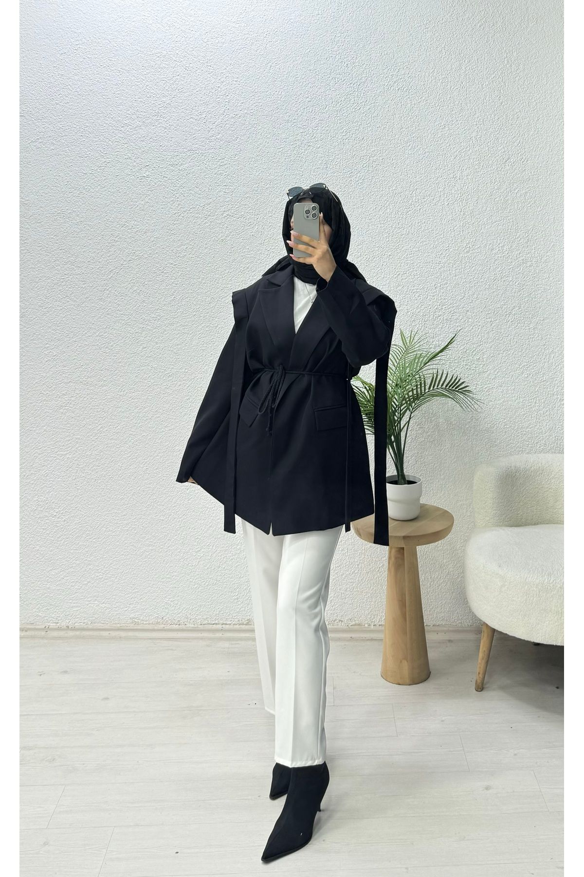 lurex moda-Blazer Jacket with Shoulder Belt 3
