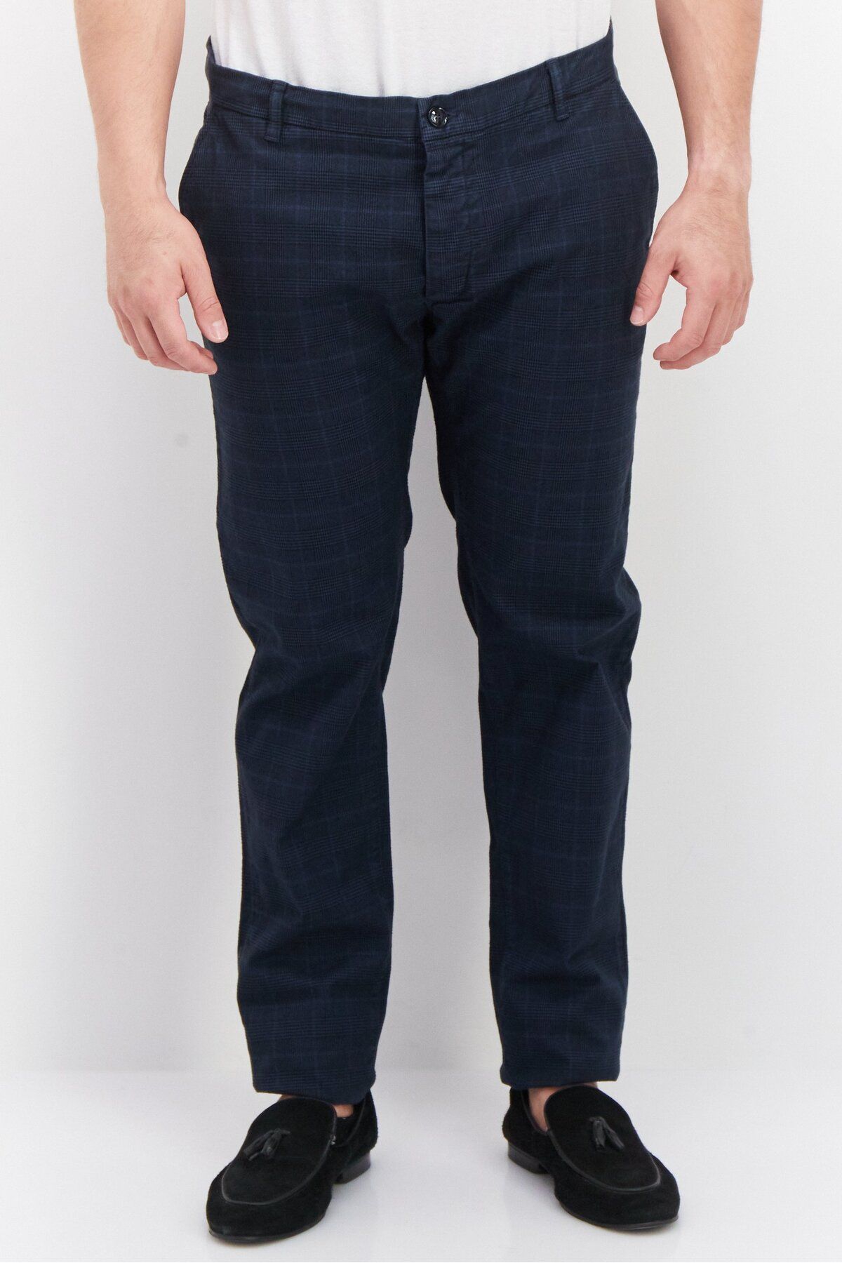 Trussardi Jeans-Men Regular Fit Plaid Chino Pants, Navy Blue 1