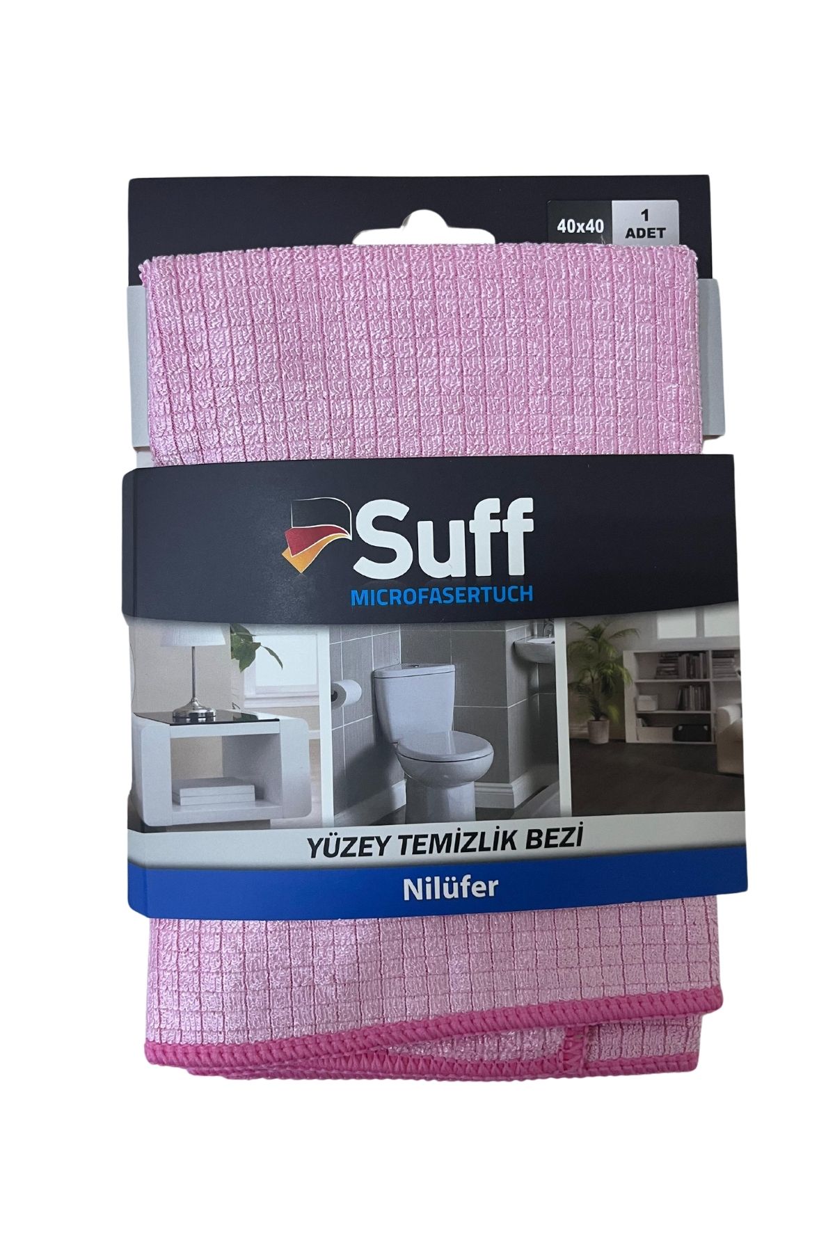 Suff Nilüfer Damalı Mikrofiber Yüzey Temizlik Bezi 40 x 40 cm, Pembe