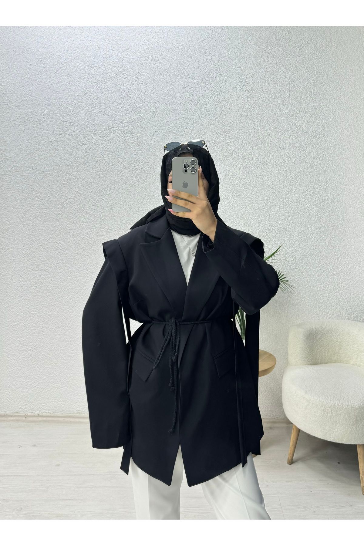 lurex moda-Blazer Jacket with Shoulder Belt 6