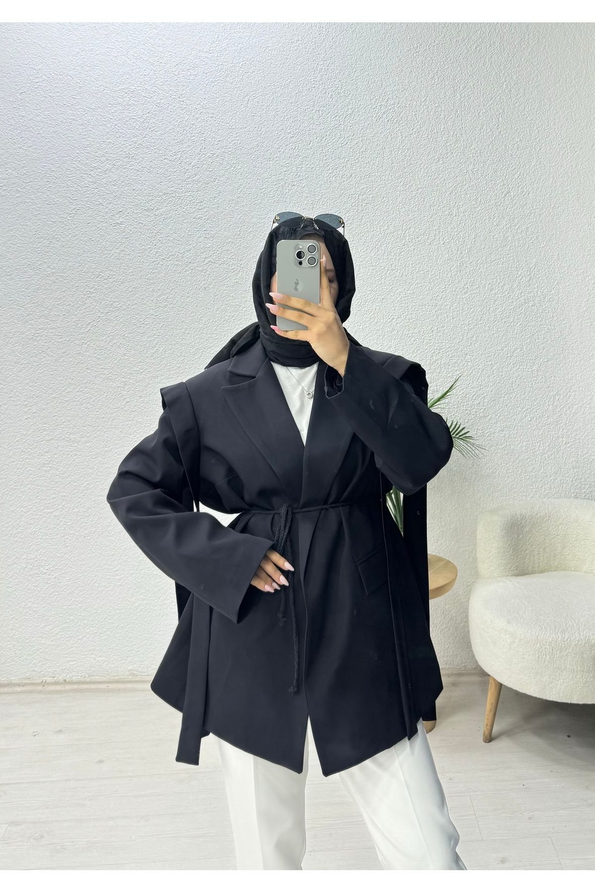 lurex moda-Blazer Jacket with Shoulder Belt 2