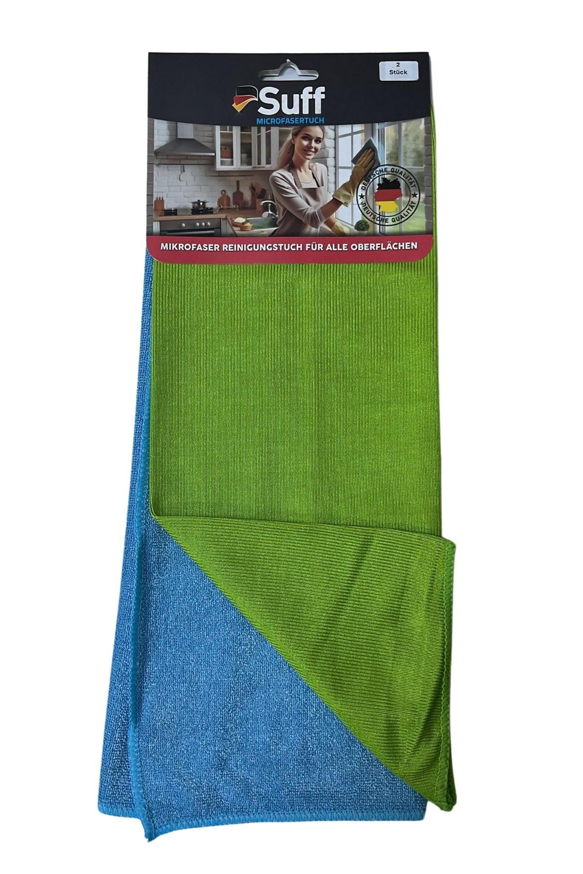 Suff Nilüfer - Lale Mikrofiber Yüzey ve Cam Temizlik Bezi 2'li Set 40 x 40 cm, Yeşil Mavi