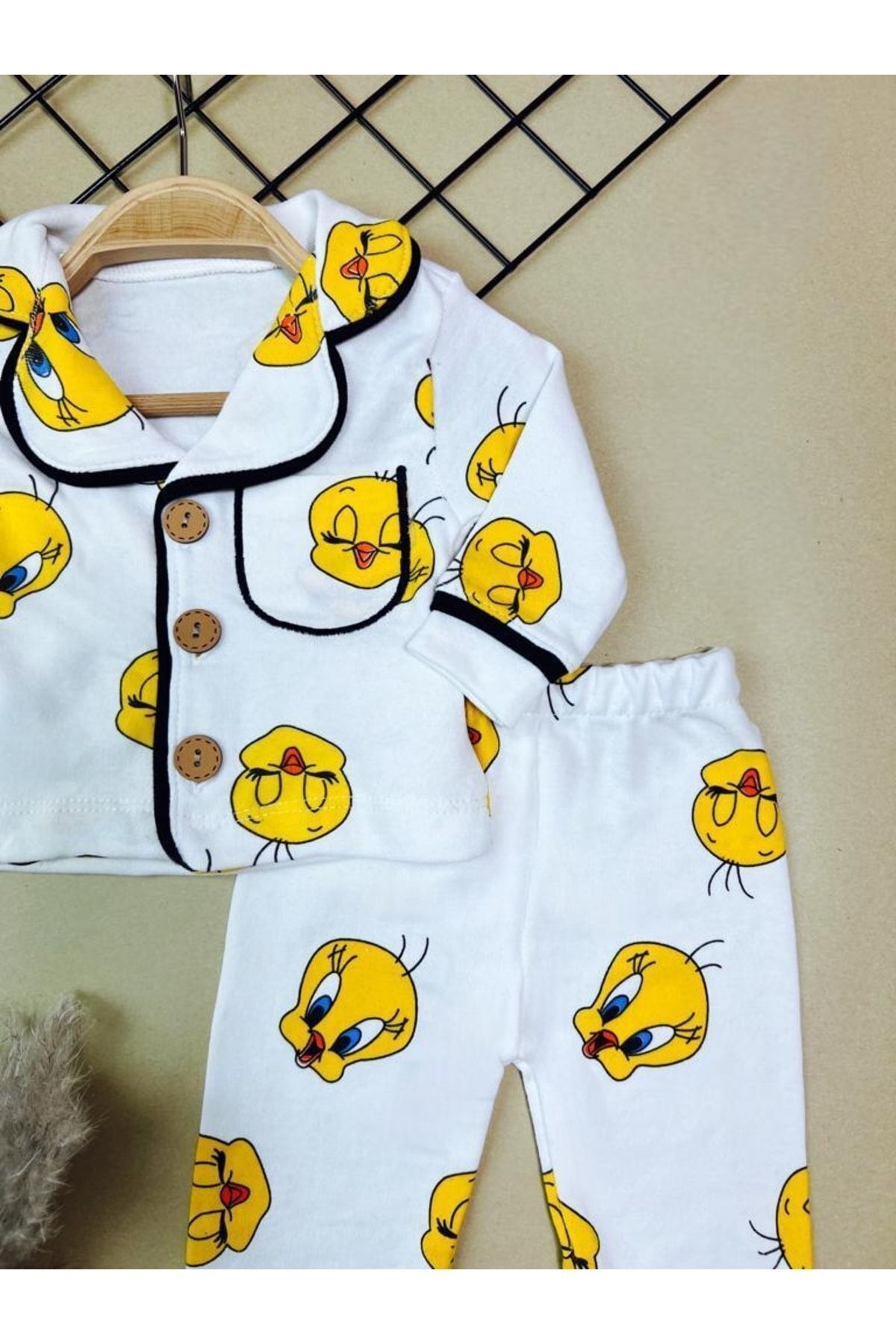Sparrow Laurel-Tweety Printed Unisex Baby Nightgown Set - Front Buttoned Pajamas (6-24 Months) 5
