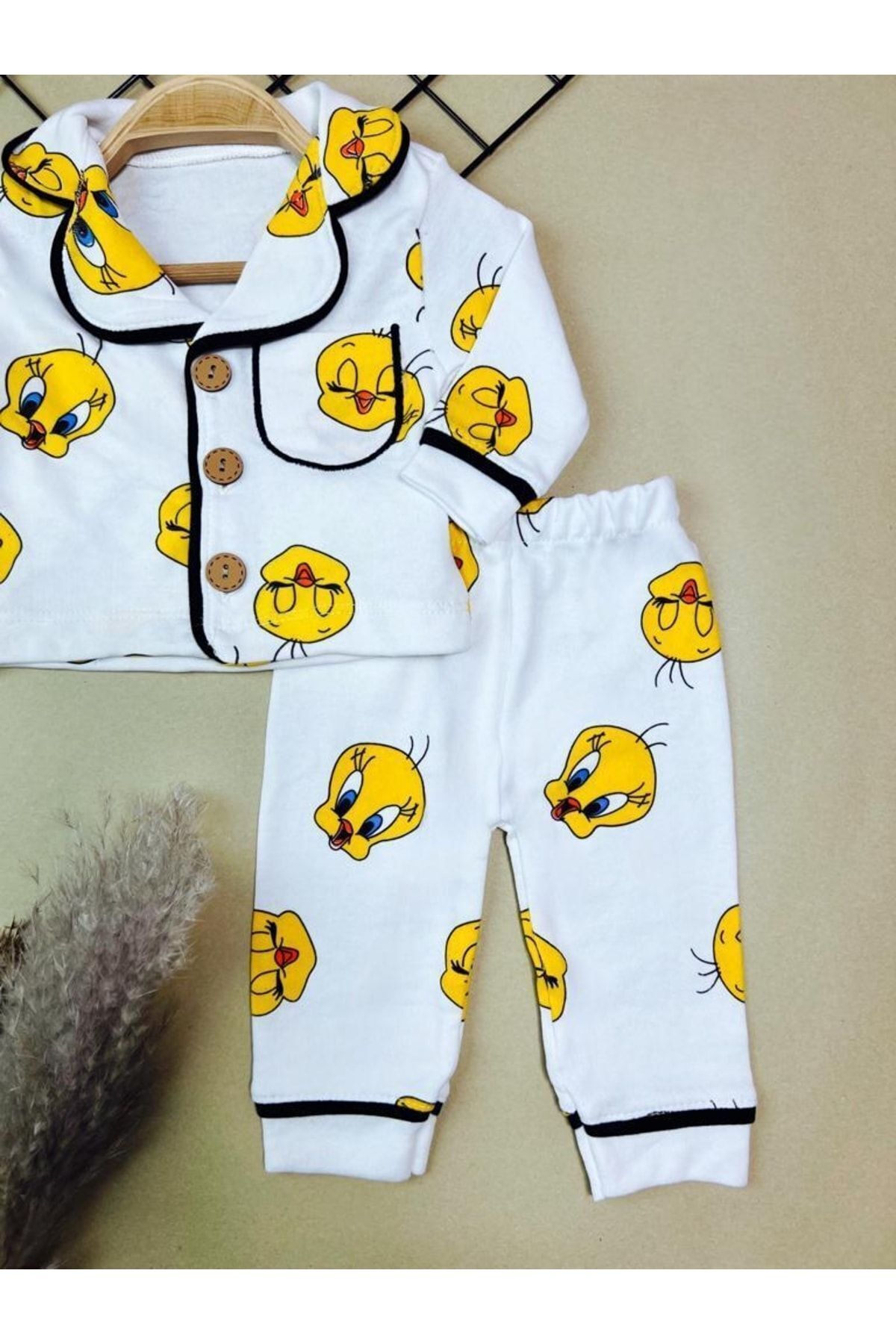 Sparrow Laurel-Tweety Printed Unisex Baby Nightgown Set - Front Buttoned Pajamas (6-24 Months) 6
