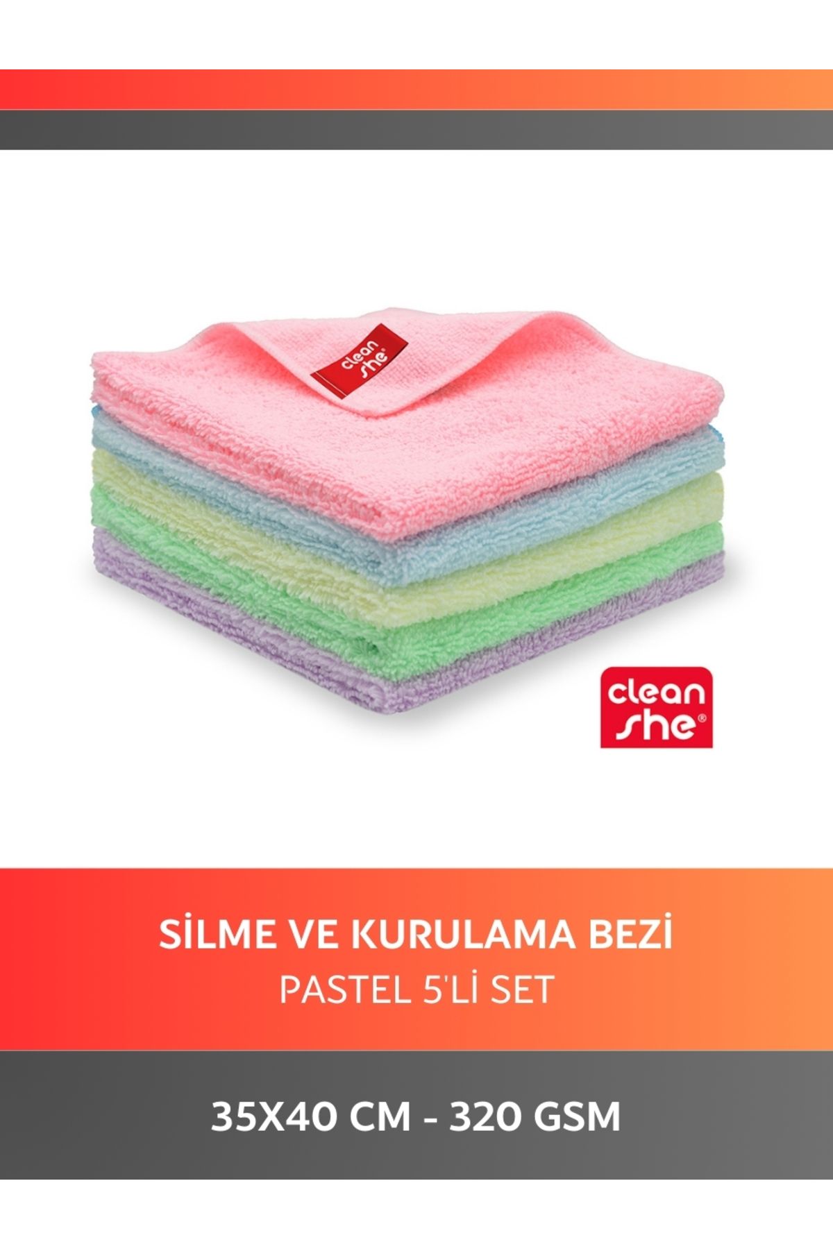 Pastel Seri Mikrofiber Kurulama ve Temizlik Bezi 2'si 1 Arada 5'li Set 35x40