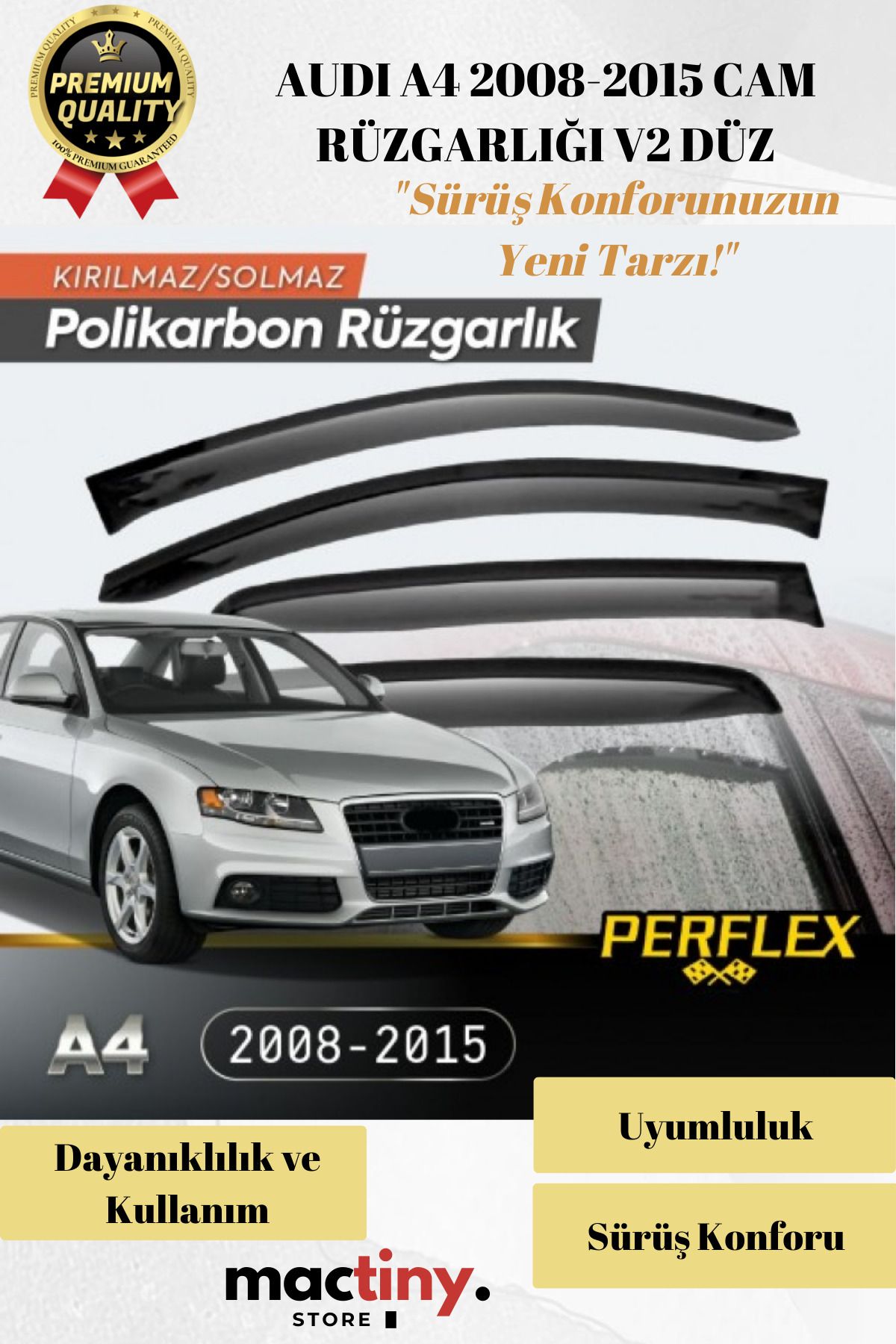 Mactiny Premium Ürün Kaliteli Üretim Sağlam Dayanıklı AUDI A4 2008-2015 CAM RÜZGARLIĞI V2 DÜZ