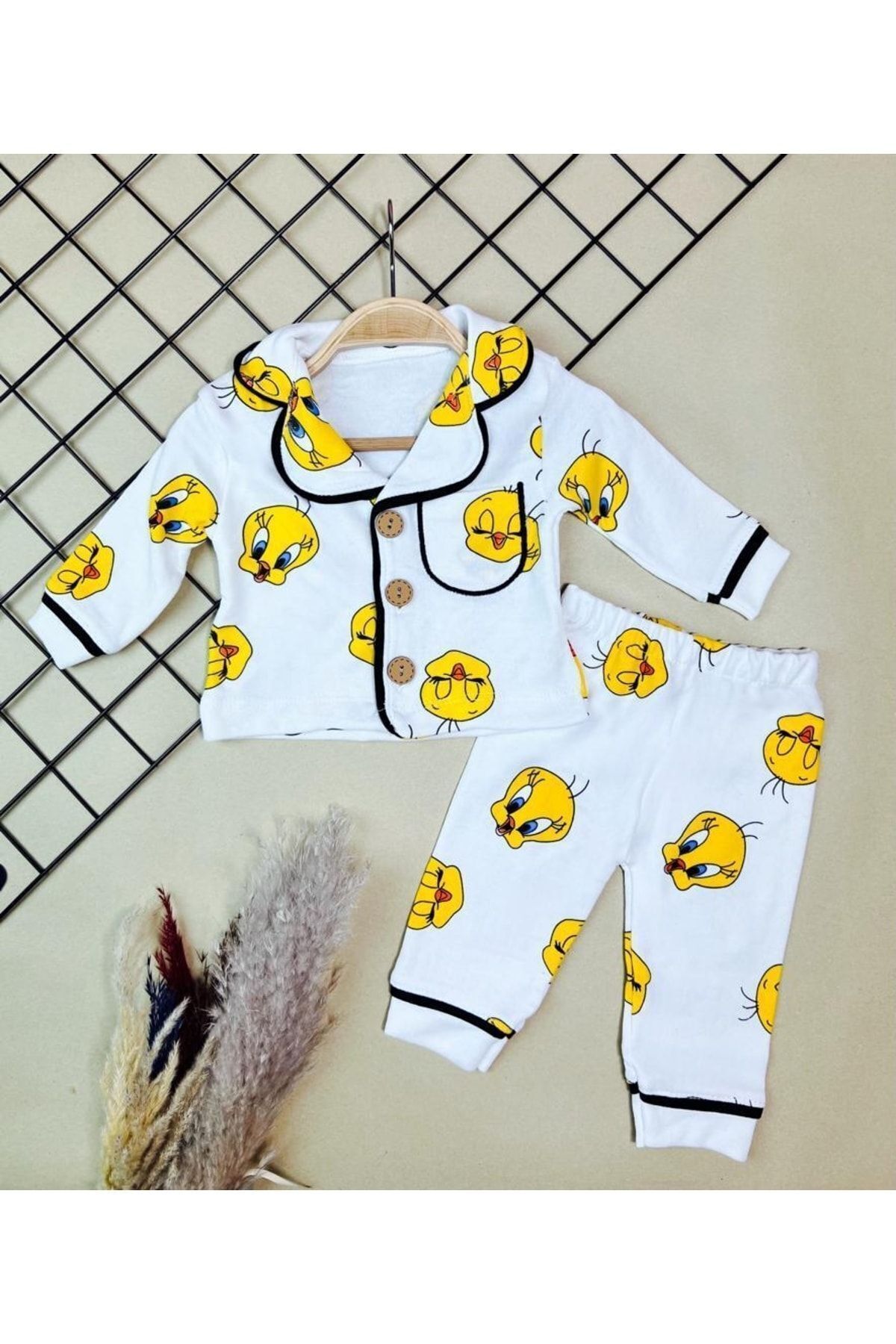 Sparrow Laurel-Tweety Printed Unisex Baby Nightgown Set - Front Buttoned Pajamas (6-24 Months) 3