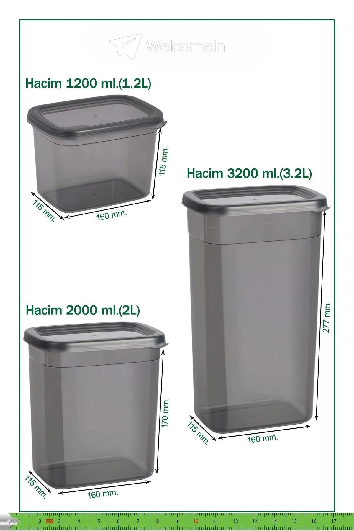 welcomein-12 Pieces 24 Pieces 550 Ml. 1200 Ml. 1750 Ml. Square Food Storage Container Set with Leak Proof Lid 2