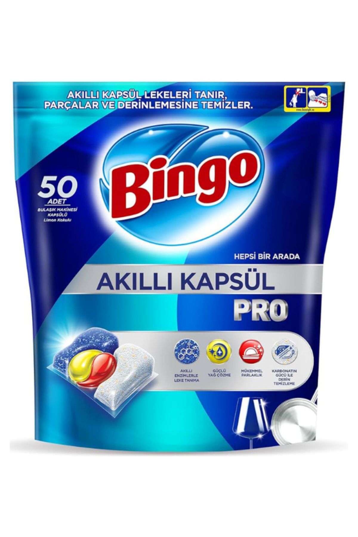 Bingo Akıllı Kapsül Pro Bulaşık Makinesi Deterjanı Tableti 50'li