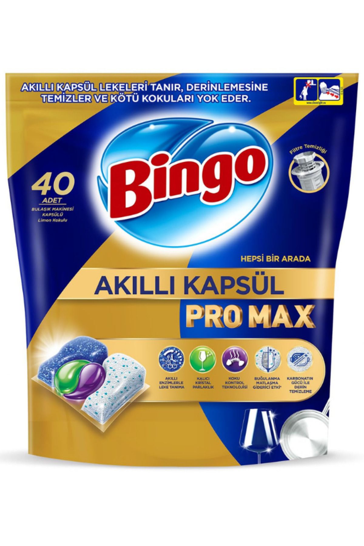 Bingo Akıllı Kapsül Pro Max Bulaşık Makinesi Deterjanı Tableti 40'lı