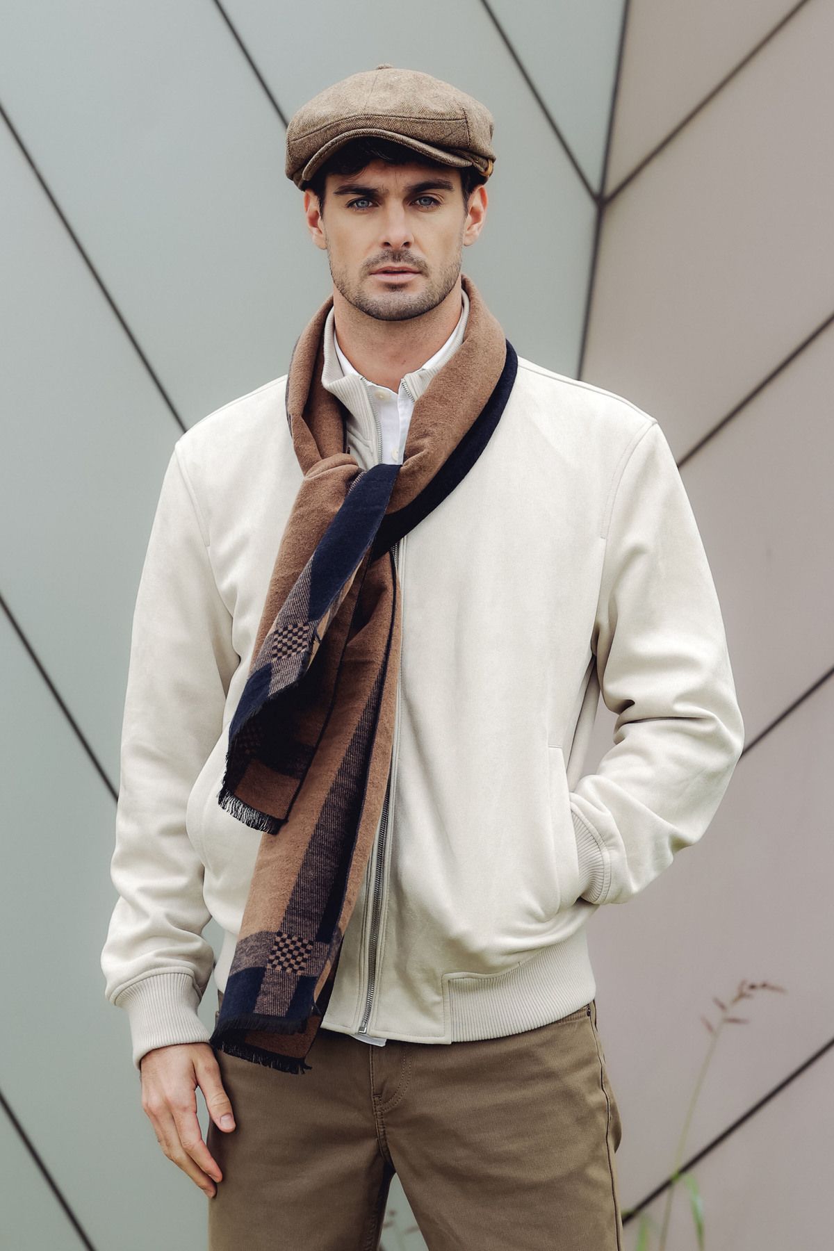 Nordbron-Men's Camel Soft Textured Seasonal Cap Plaid Patterned Comfortable Plain Basic Model Leymond 4