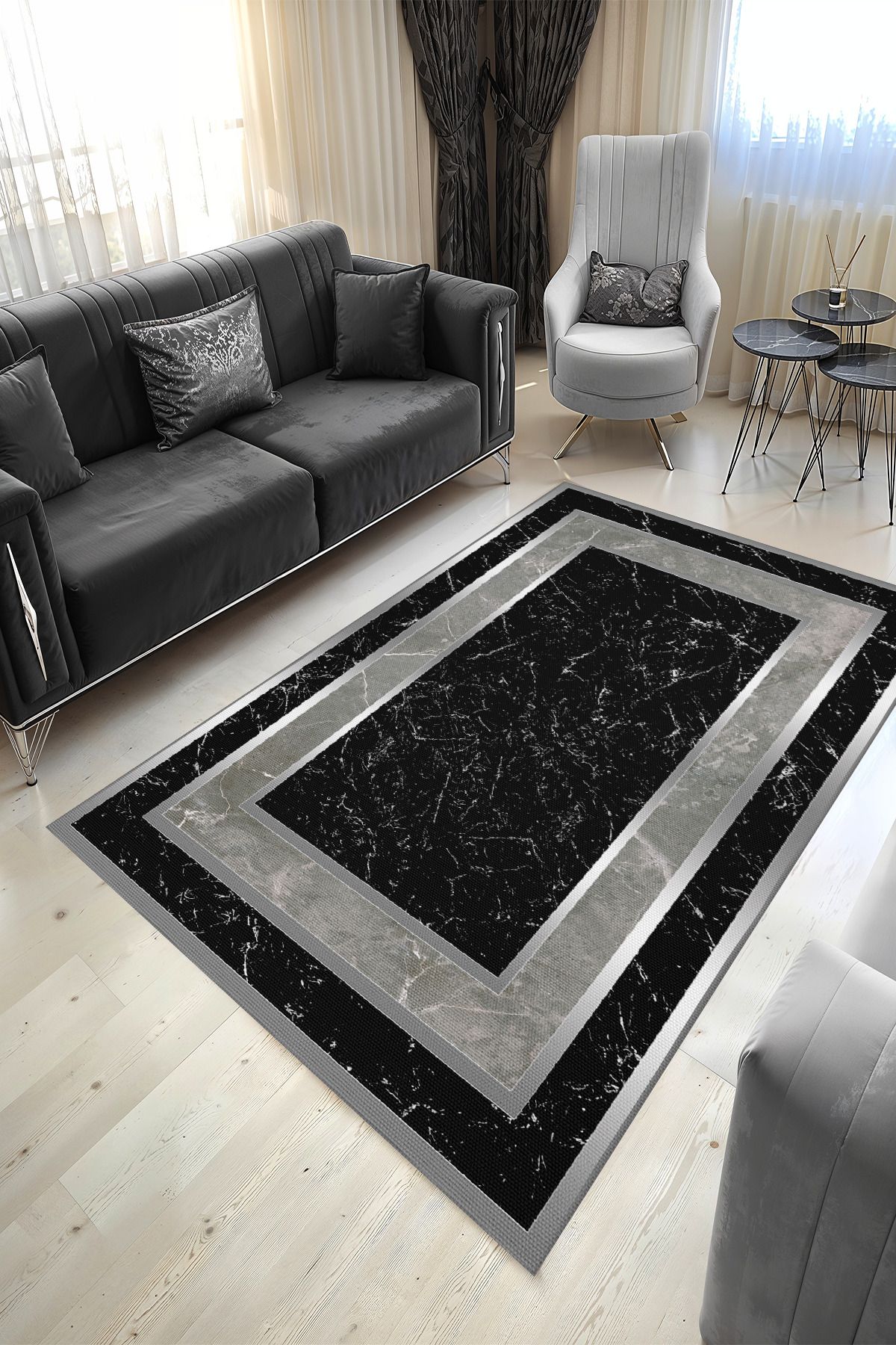 YTR HOME Dijital Baskı Yıkanabilir Kaymaz Taban Dekoratif Salon Mutfak Halısı Yolluk