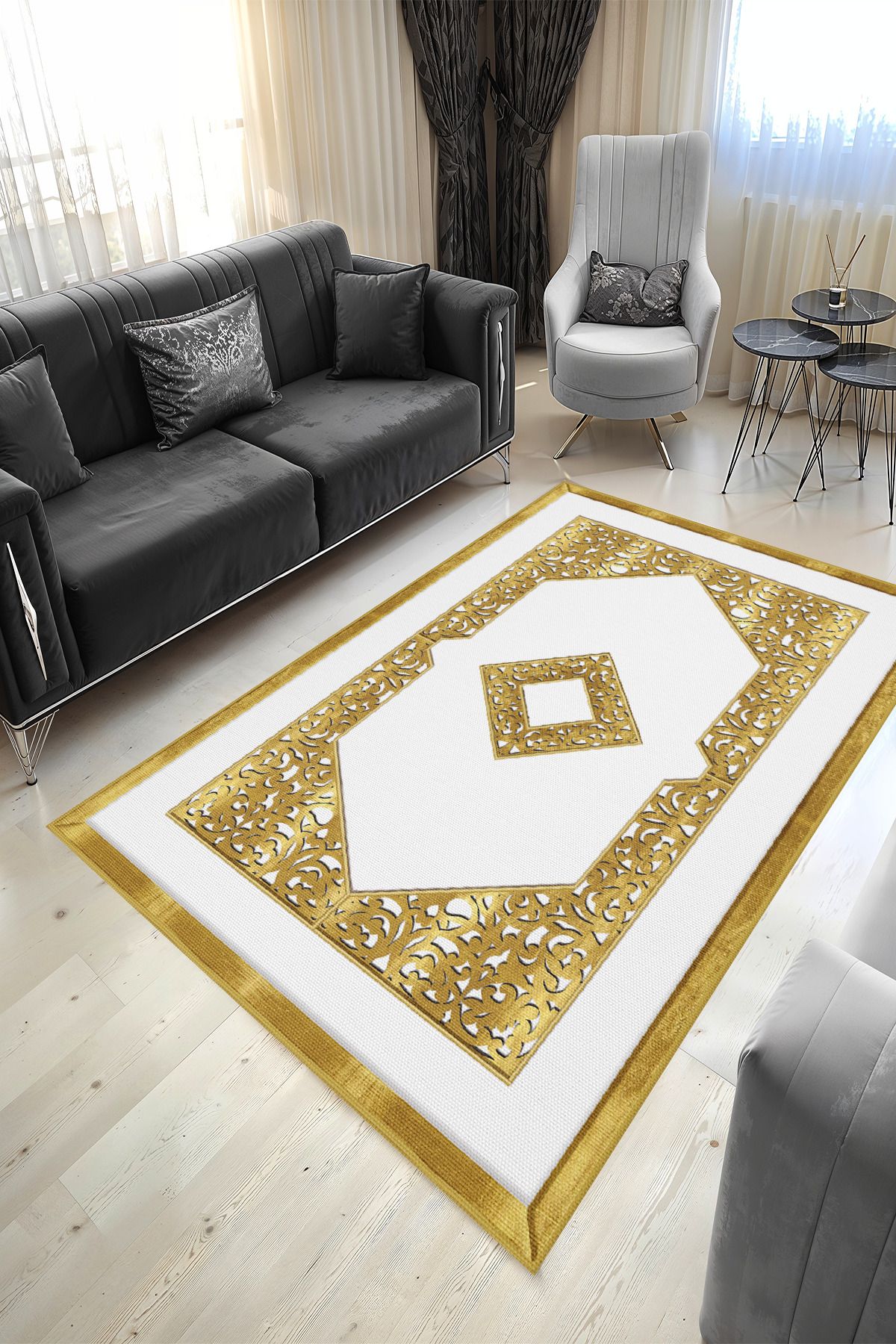 YTR HOME Dijital Baskı Yıkanabilir Kaymaz Taban Dekoratif Salon Mutfak Halısı Yolluk