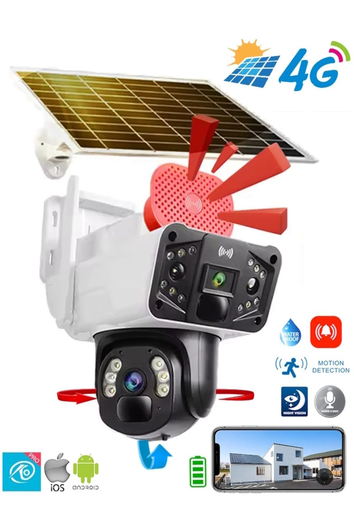 Ventus Ai (Yapay Zeka) 4G Dual Lens Solar Hareketli Gece Görüş Sesli Türkçe Uygulama Akıllı Kamera