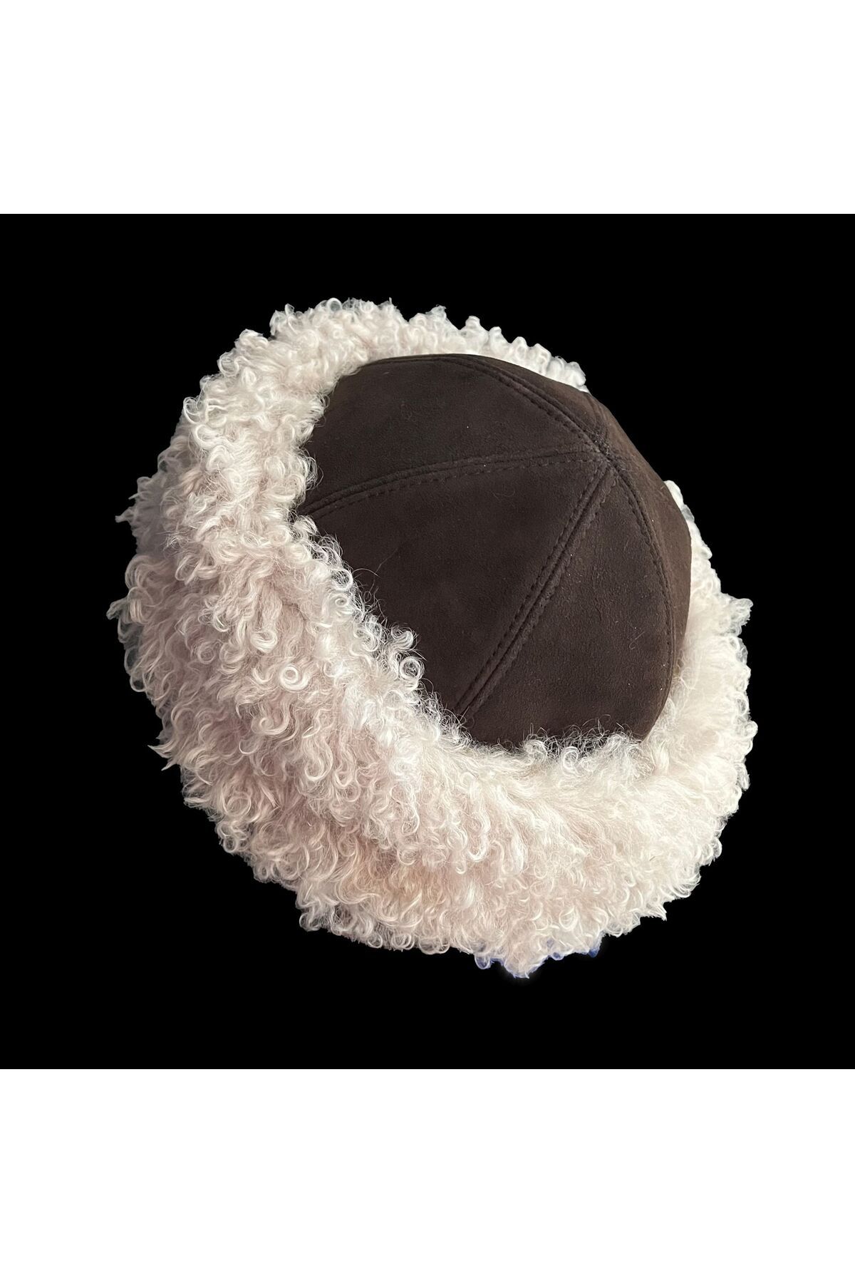 Shark-Anatolia Handmade 100% Wool Curly Cream Fur Women's Real Leather Hat 6