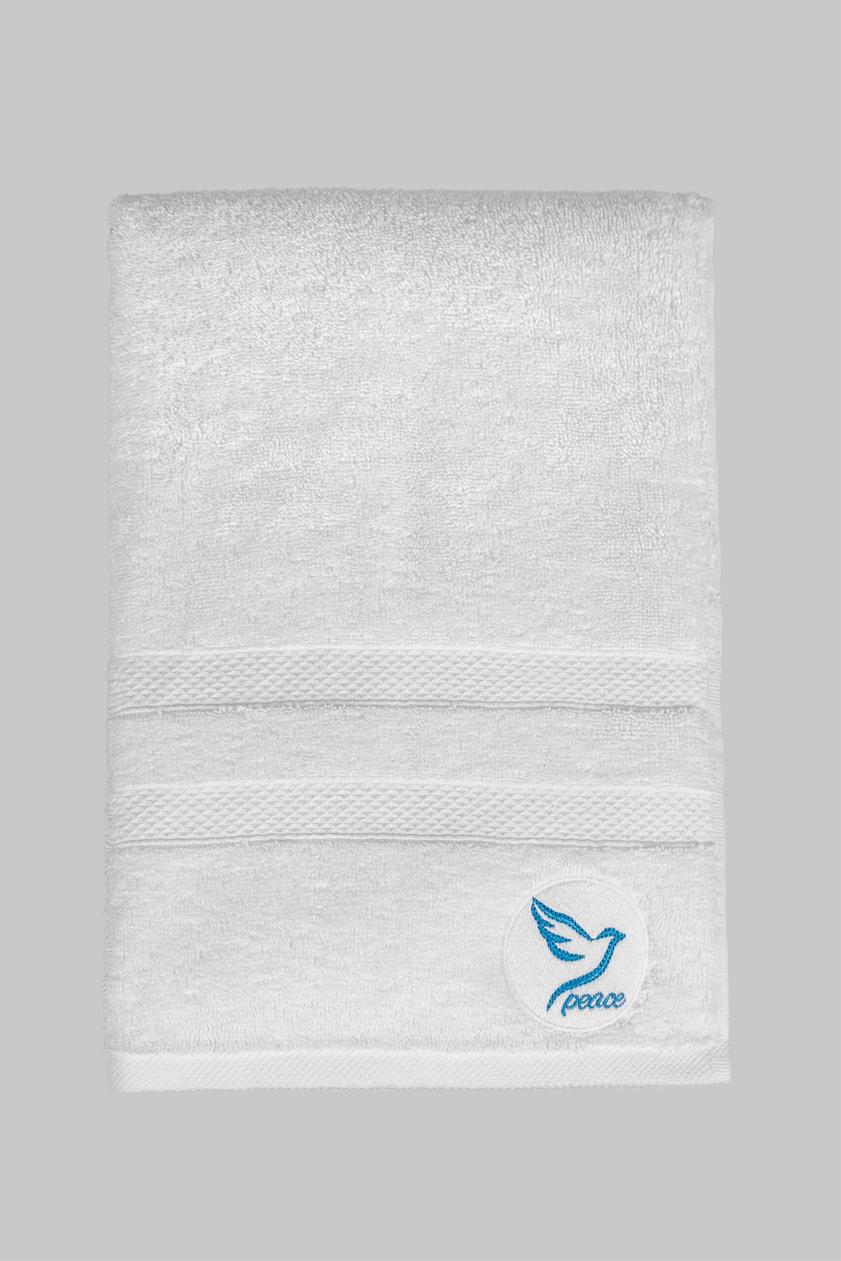 MODA Havlu -beyaz Renk- Peace Desen 70 X 140 Banyo Havlusu