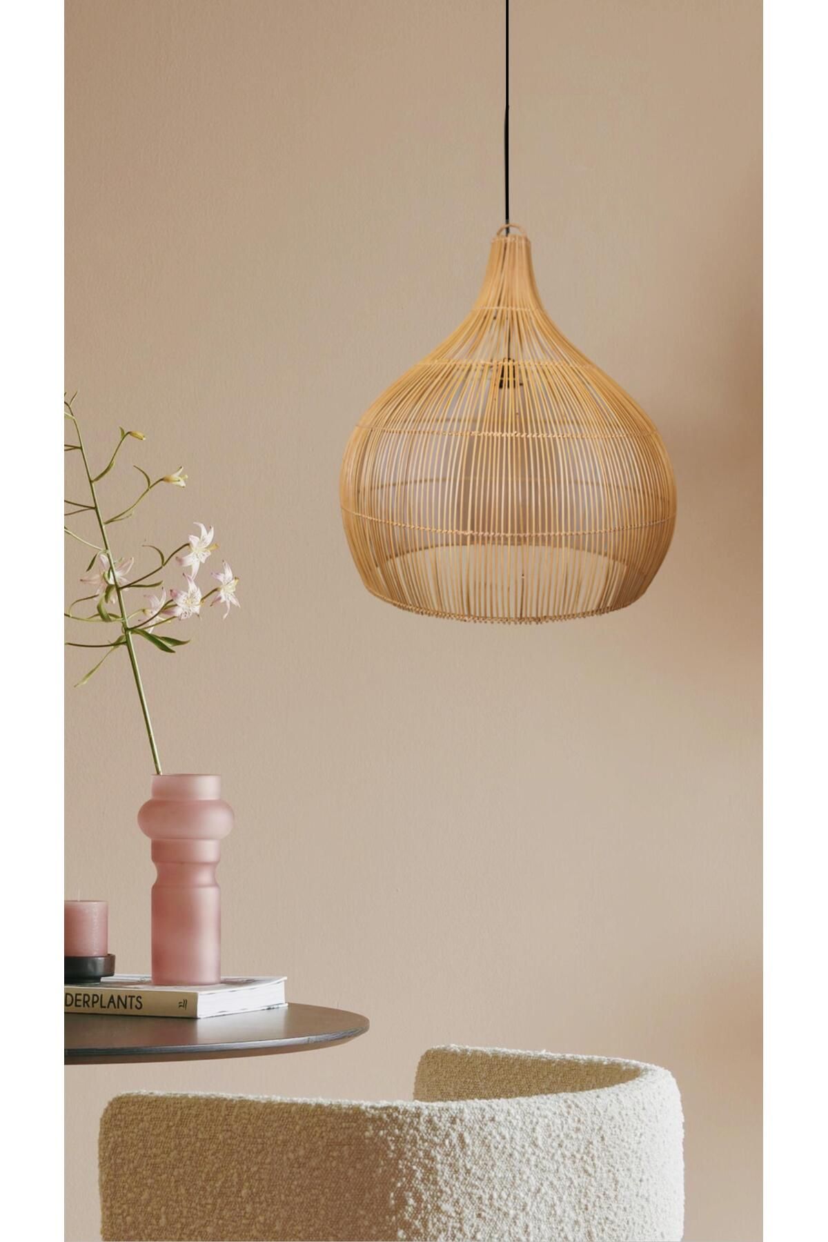 BOHEME LAMP LALİN BAMBU RATTAN SARKIT BOHEM AVİZE LAMBA MODERN İSKANDİNAV RATTAN AYDINLATMA 40 CM