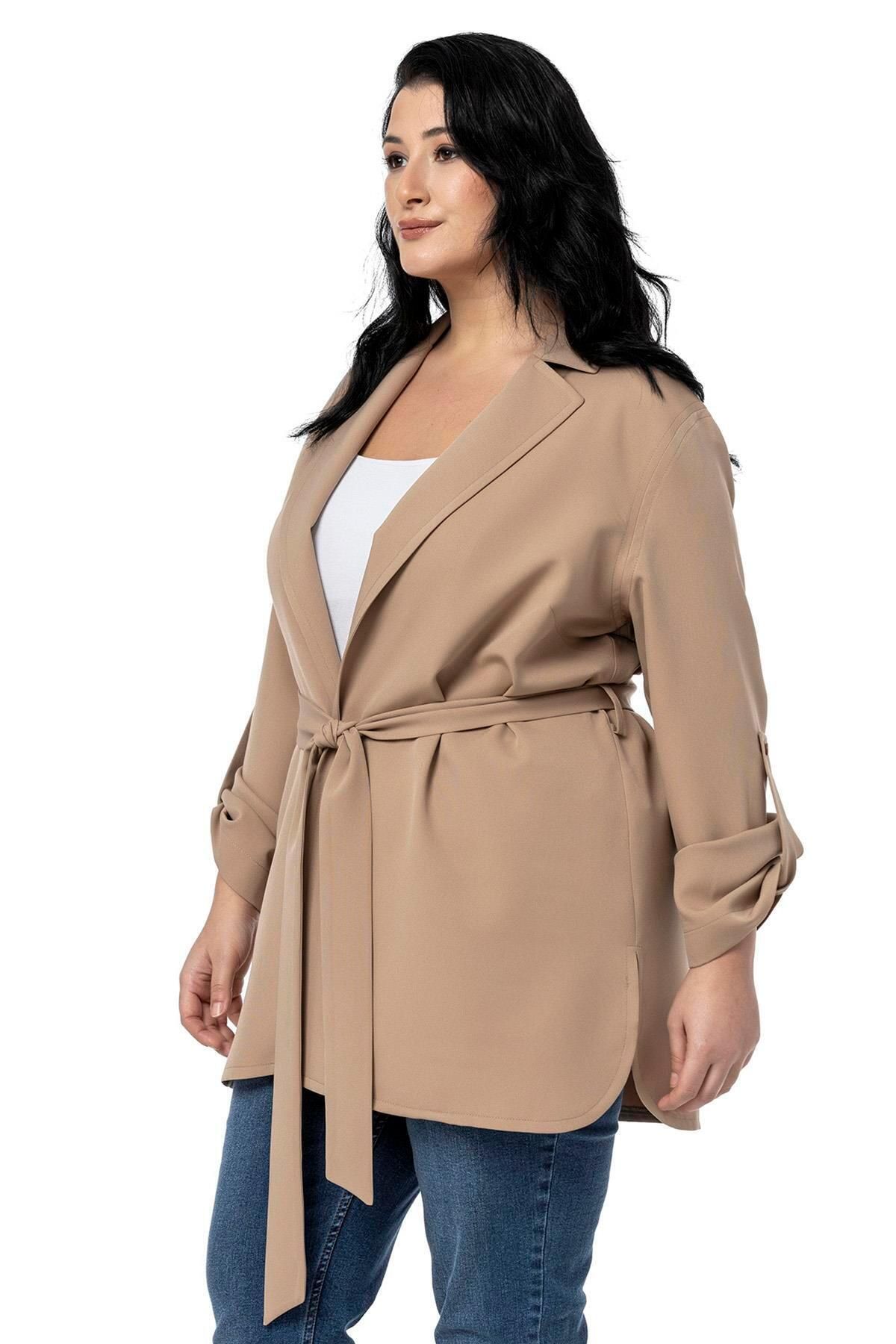 DISENTIS MODEST-Plus Size Fold Sleeve Belted Unlined Long Mink Jacket 5