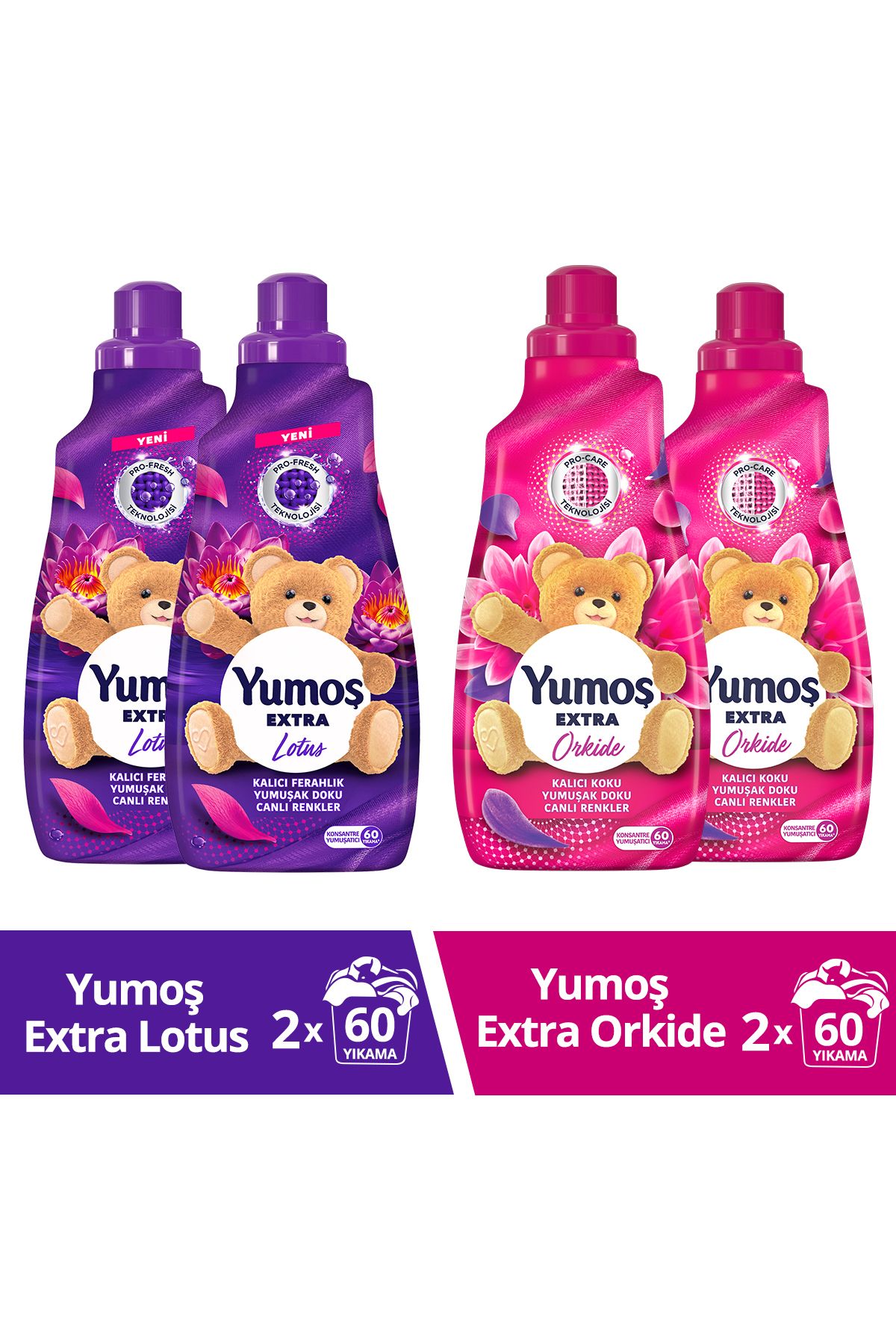 Yumoş Yumoş Extra Yumuşatıcı Lotus ml 1440ml x2 + Yumoş Extra Konsantre Yumuşatıcı Orkide 1440ml x2