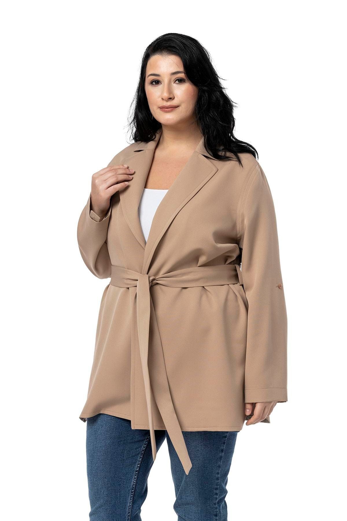 DISENTIS MODEST-Plus Size Fold Sleeve Belted Unlined Long Mink Jacket 4