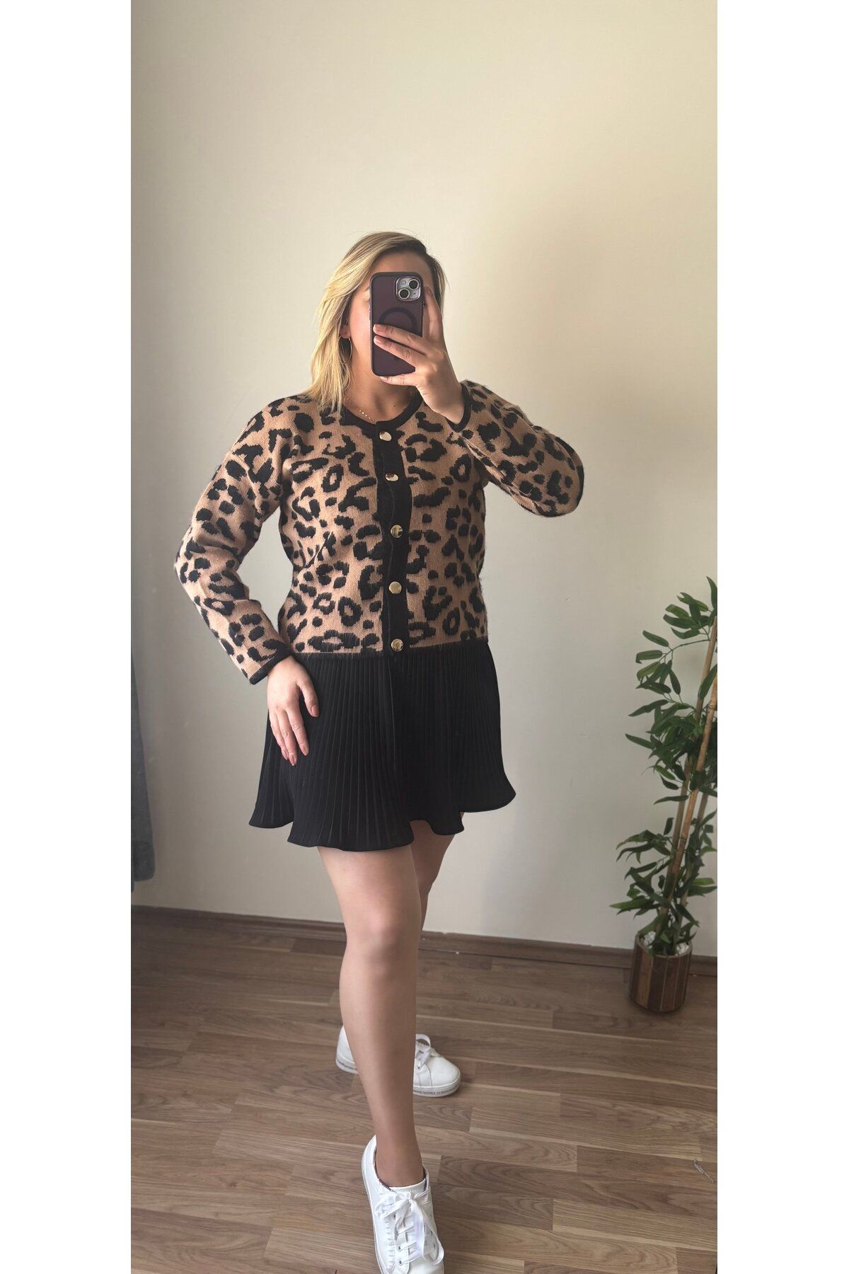 Butik Leopar Desen Triko Hırka