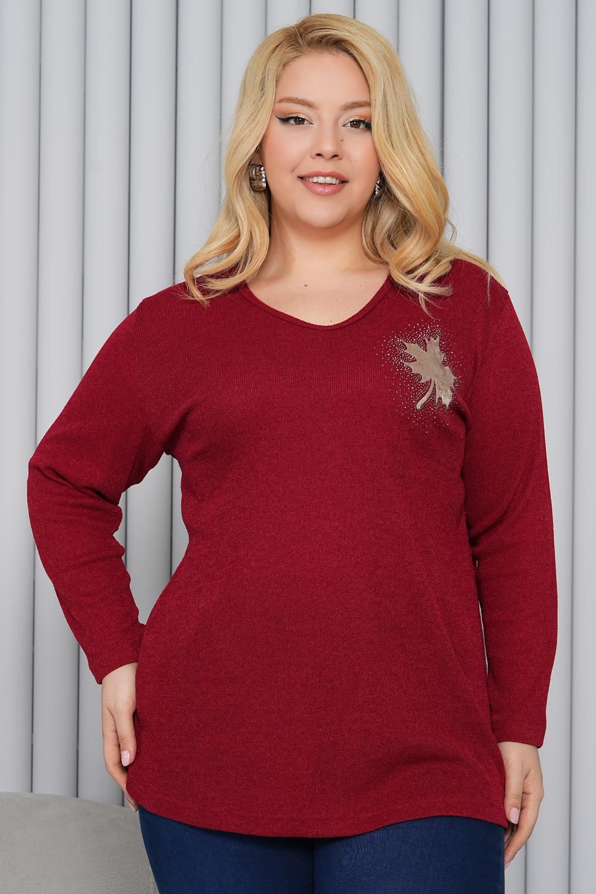 Siyezen-Plus Size Leaf Stone Printed Sweater 3