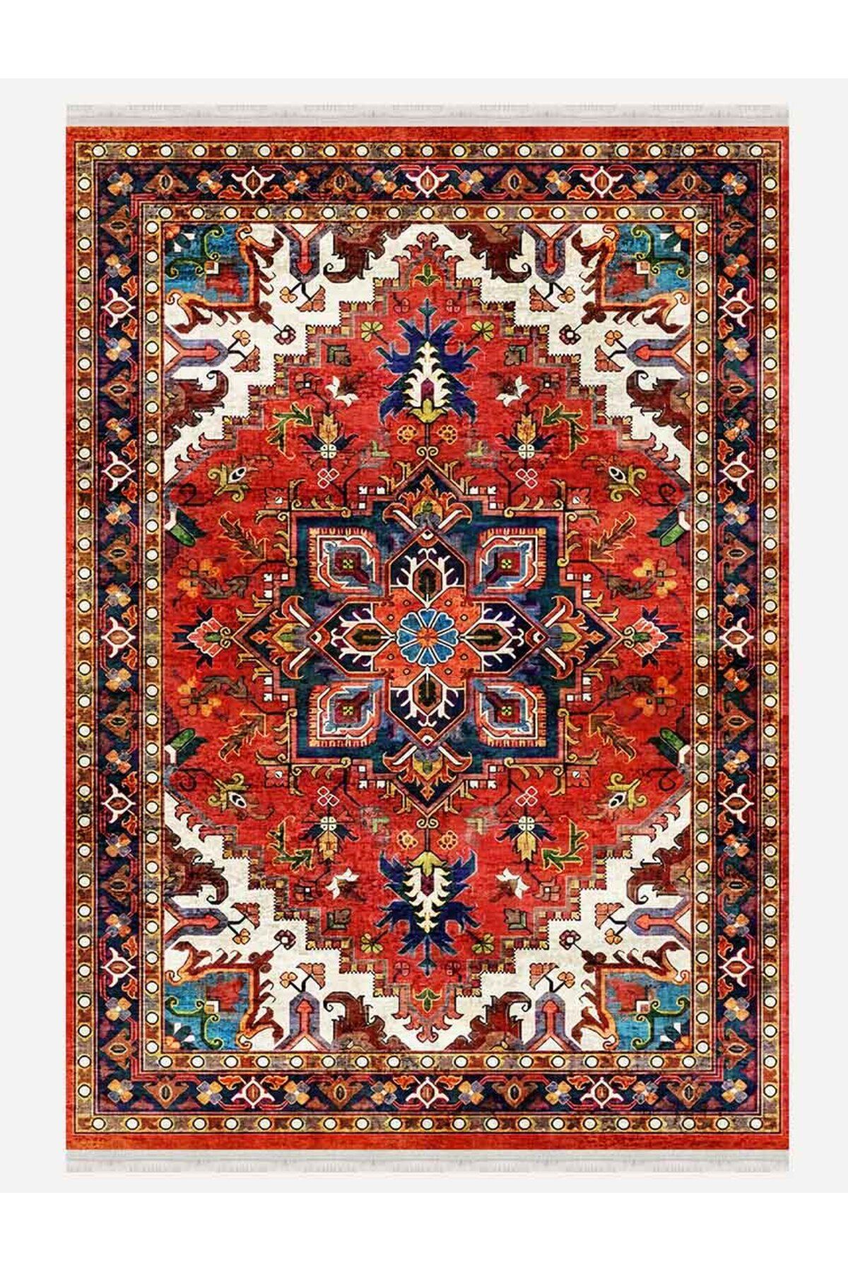 kilim home Mars halı Kırmızı Tonlarında Etnik Eskitme Pamuk  Dokuma Taban Halı 2253