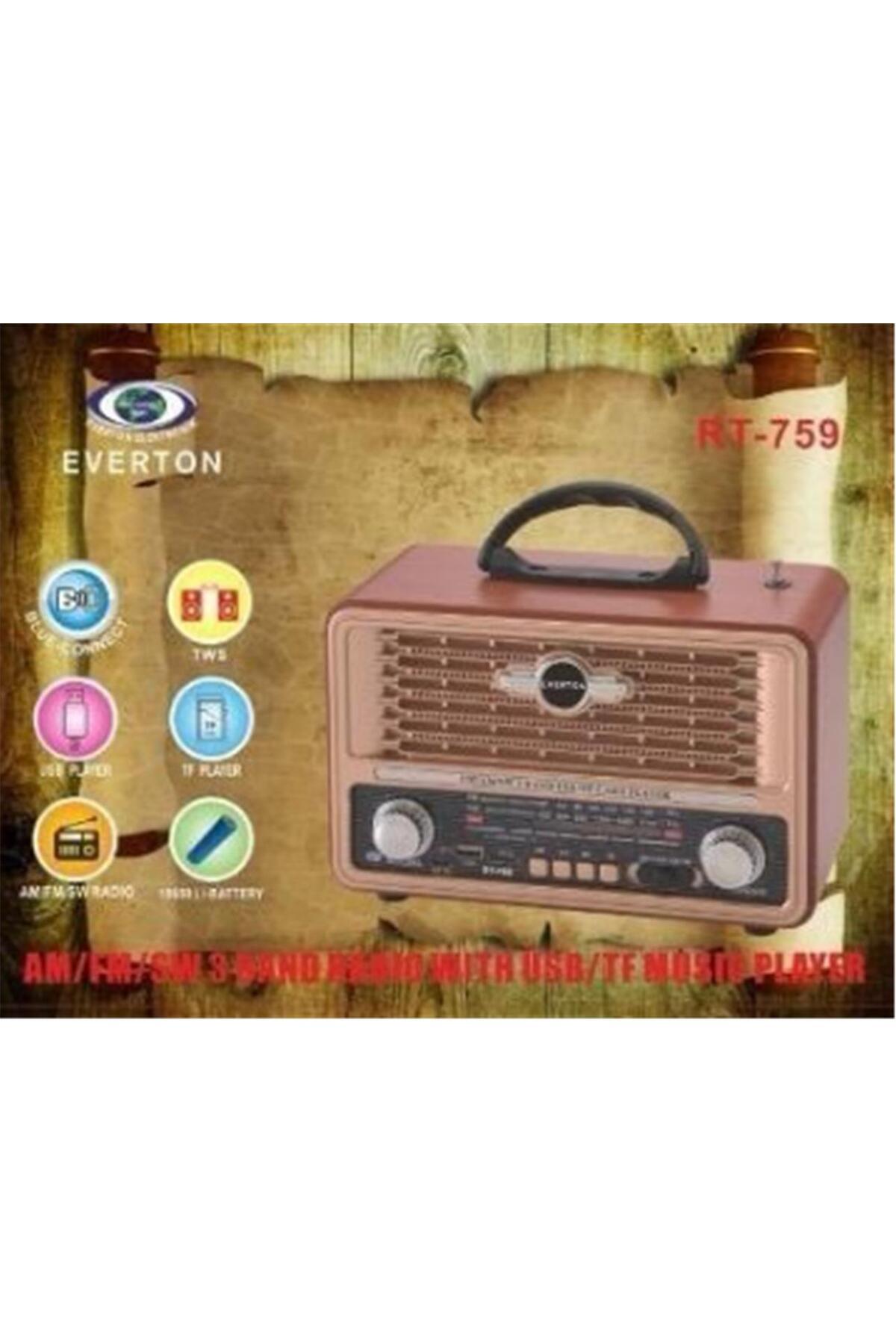 Yerli Everton Bluetooth Fm-Usb-Tf-Aux  Şarjlı Nostaljik Radyo