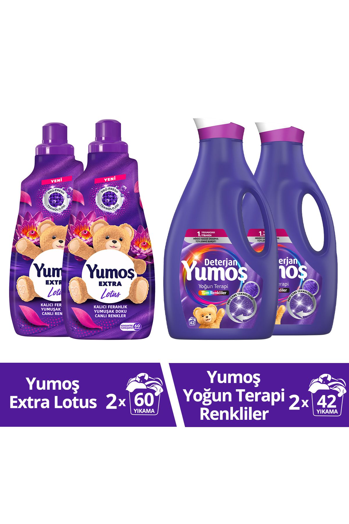 Yumoş Yumoş Extra Yumuşatıcı Lotus ml 1440ml x2 +Yumoş Sıvı Deterjan Yoğun Terapi Tüm Renkliler 2520ml x2