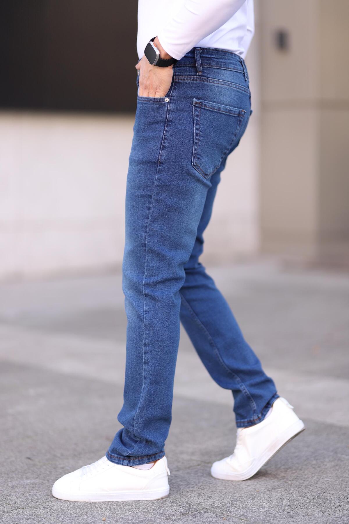 Dr Dnm Remix  Erkek Regular Fit Boru Paça Fermuarlı Likralı Kot Pantolon Mavi - Görsel 2