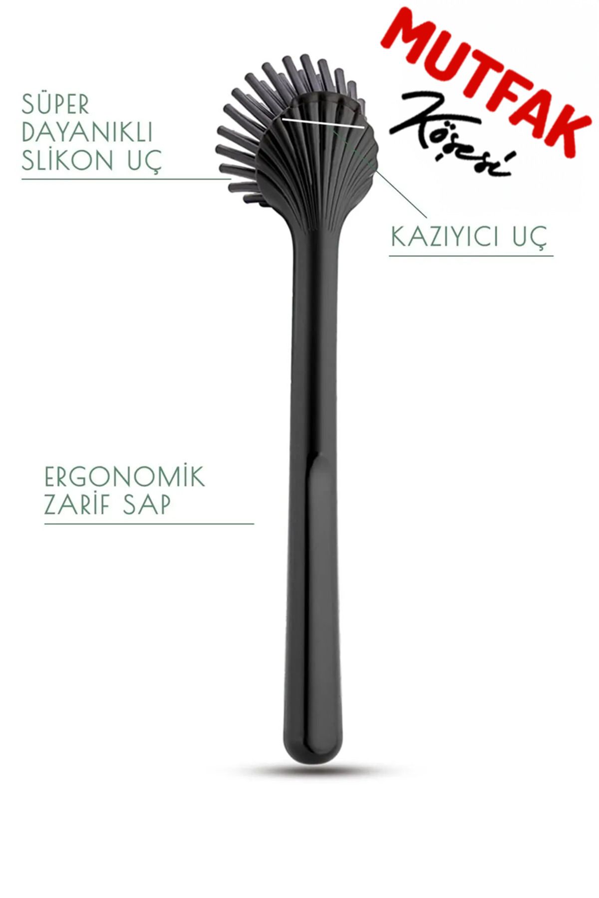 Mutfak Köşesi Silikon Uçlu - Süper Dayanıklı Bulaşık - Lavabo Fırçası - Siyah