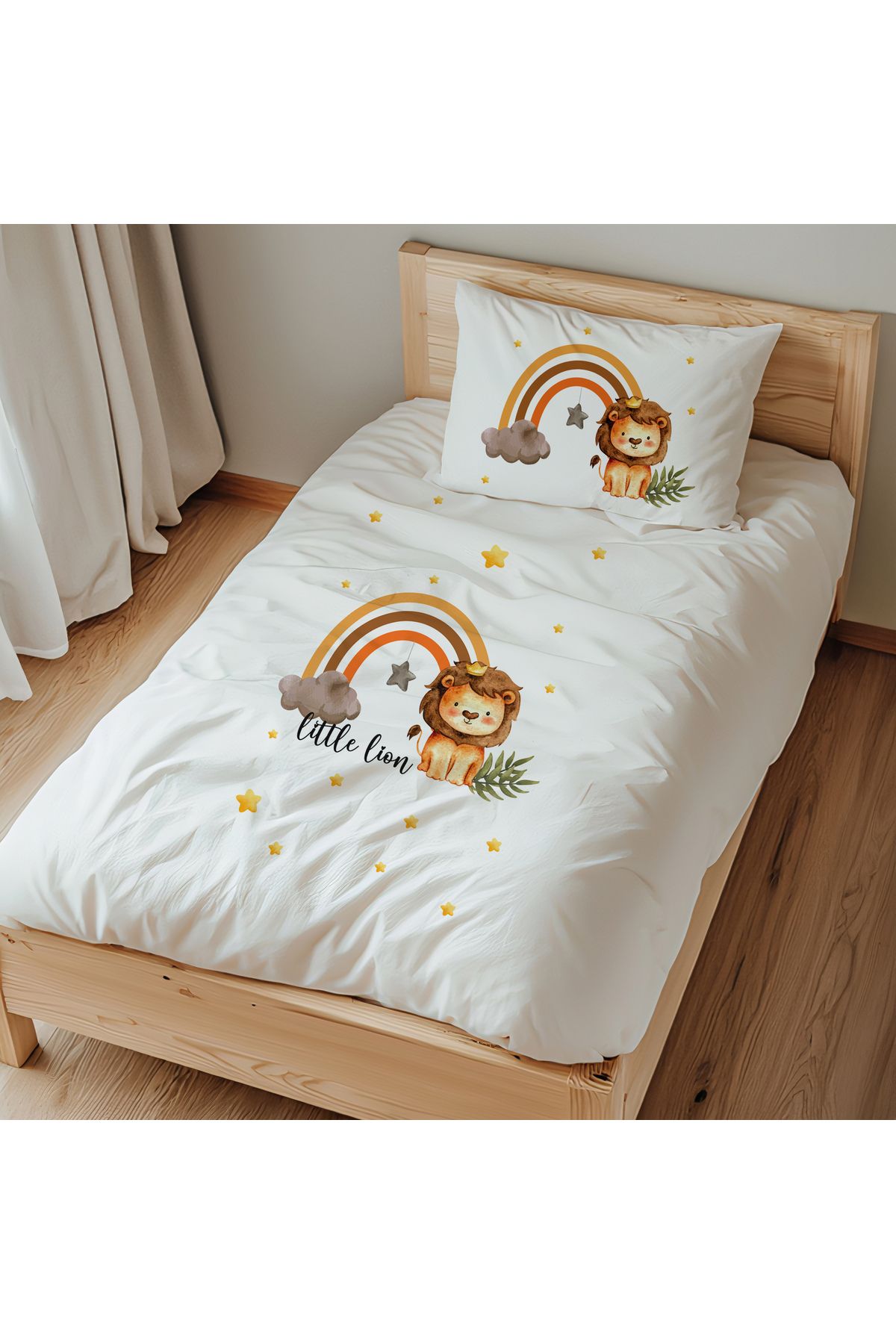 Lilabio-Little Lion and Rainbow Single Duvet Cover Set - 100% Cotton, 160X220 cm 1