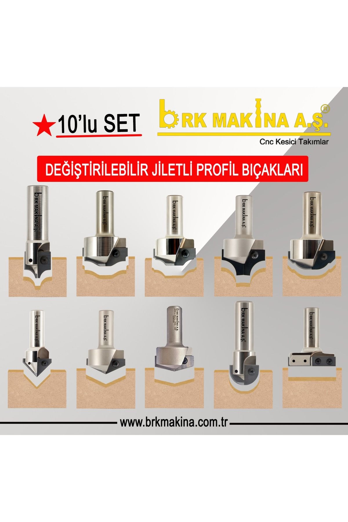 BRK 10'LU SAPLI JİLETLİ PROFİL FREZE BIÇAKLARI