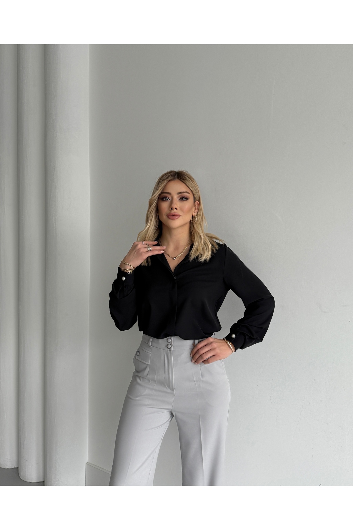 VUNTAL  GİZİL GÜĞMELİ İNCE DETAY GÖMLEK - Görsel 3