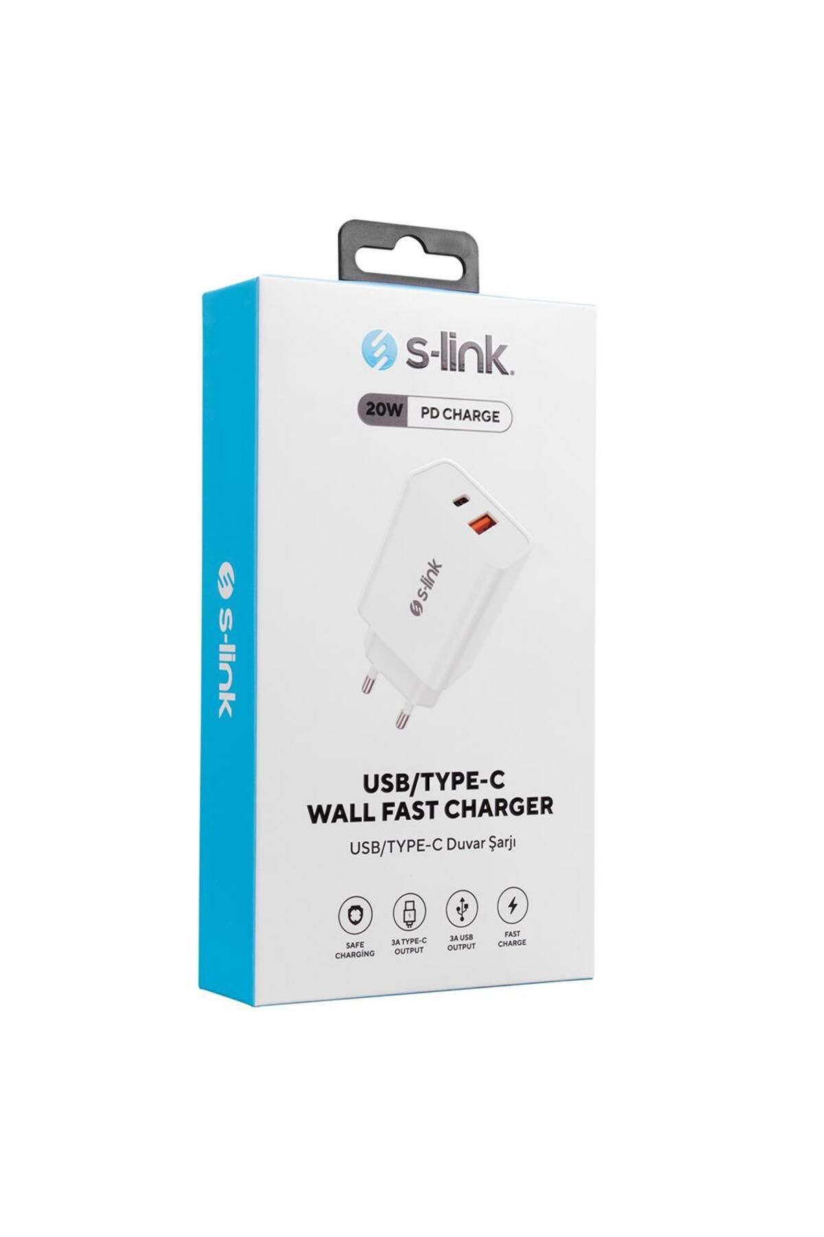 Vobotek Teknoloji S-link SL-EC60 20W PD3.0-Quick Charge QC3.0 Type USB-C +USB A Hızlı Beyaz Ev Şarj Adaptör