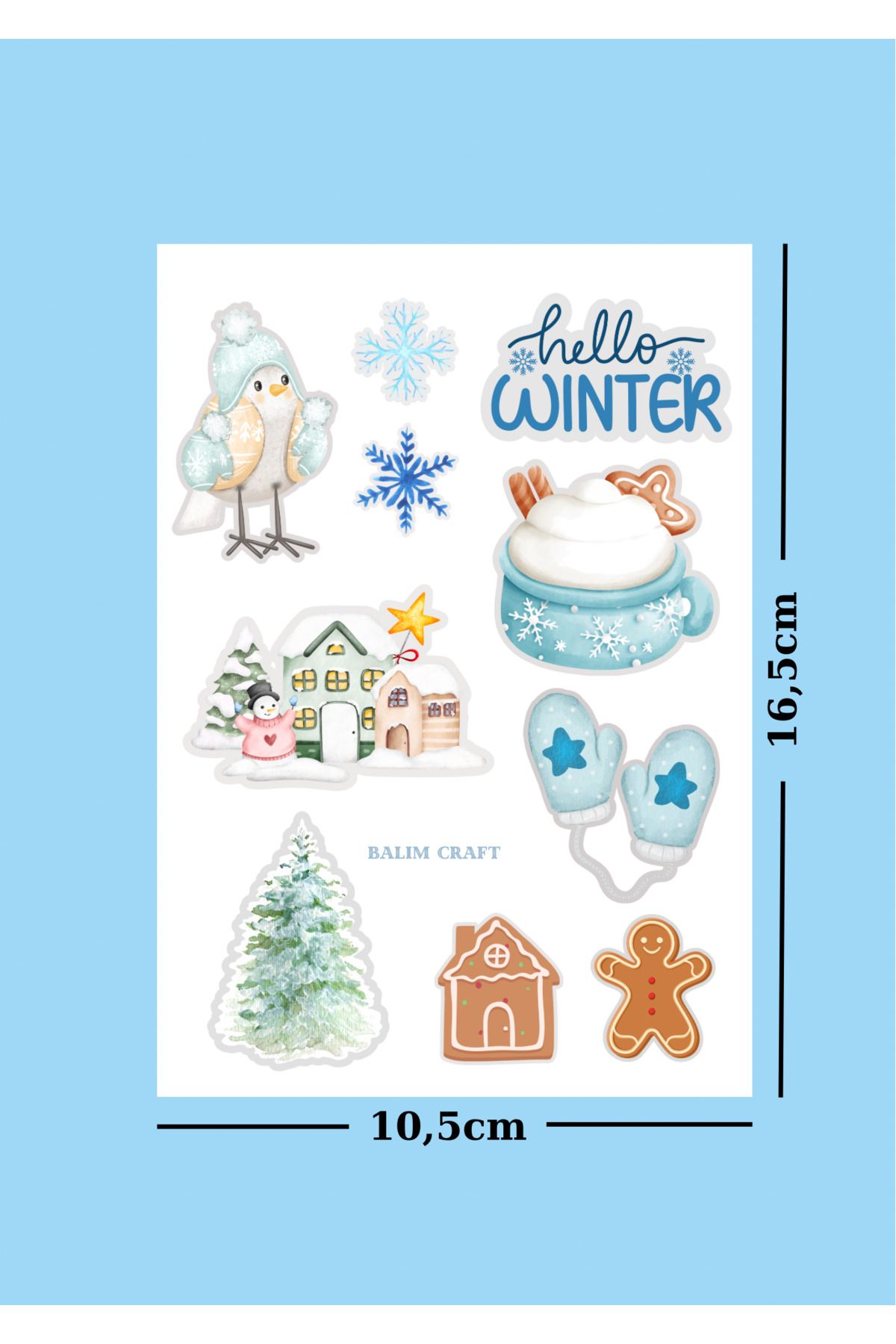 maşalı Hello Winter Kış temalı Sticker, Scrapbook, bulletjournal , ajanda süsleme stickerları