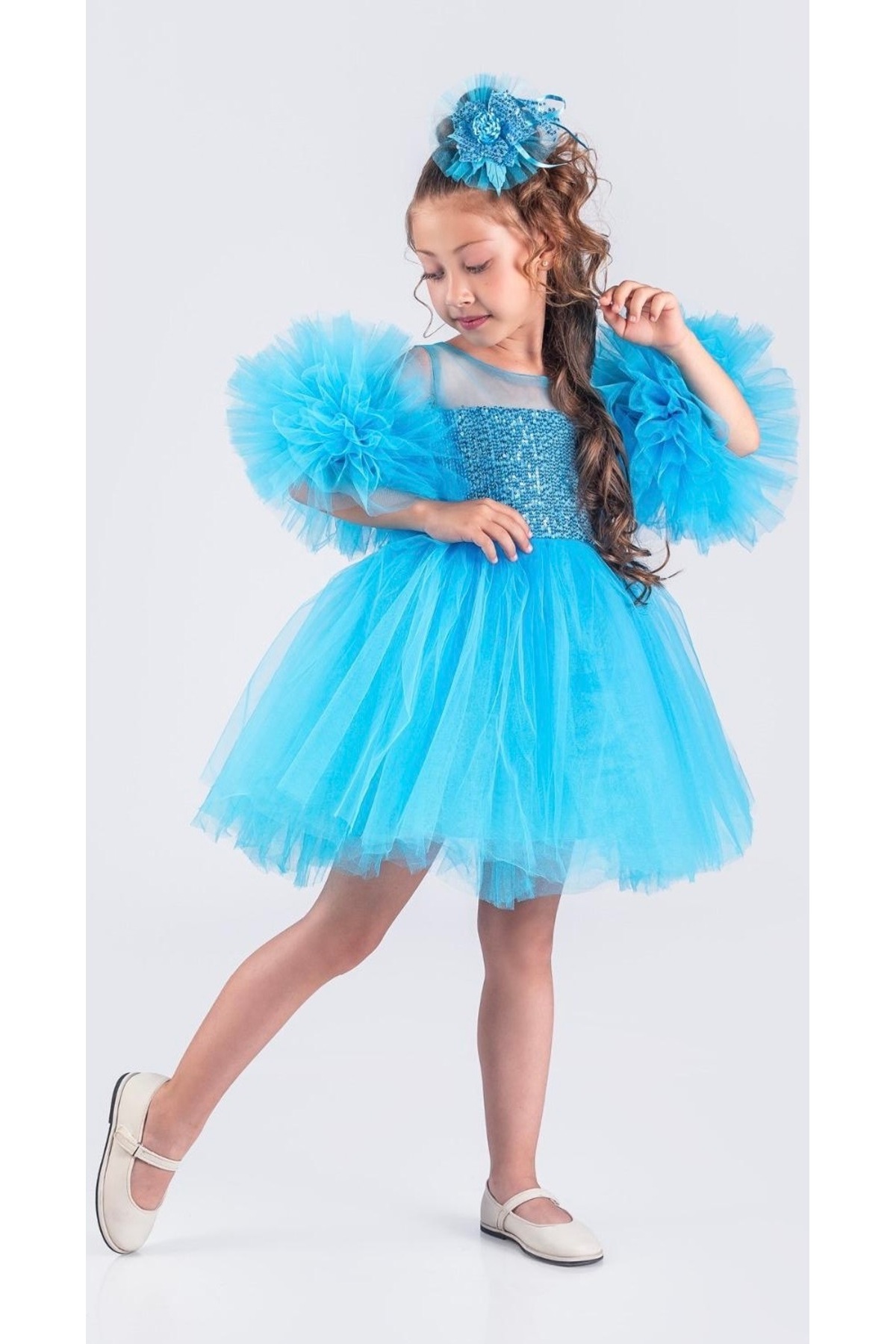Little Pumpkin Pon Pon Kollu Pul Payetli 23 Nisan Elbise Tütülü Doğumgünü Elbisesi & Kız Çocuk Abiye Elbise