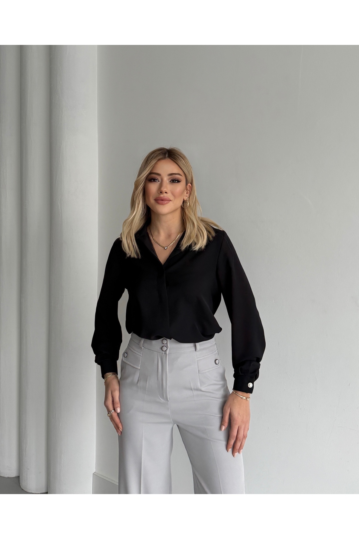 VUNTAL  GİZİL GÜĞMELİ İNCE DETAY GÖMLEK - Görsel 4