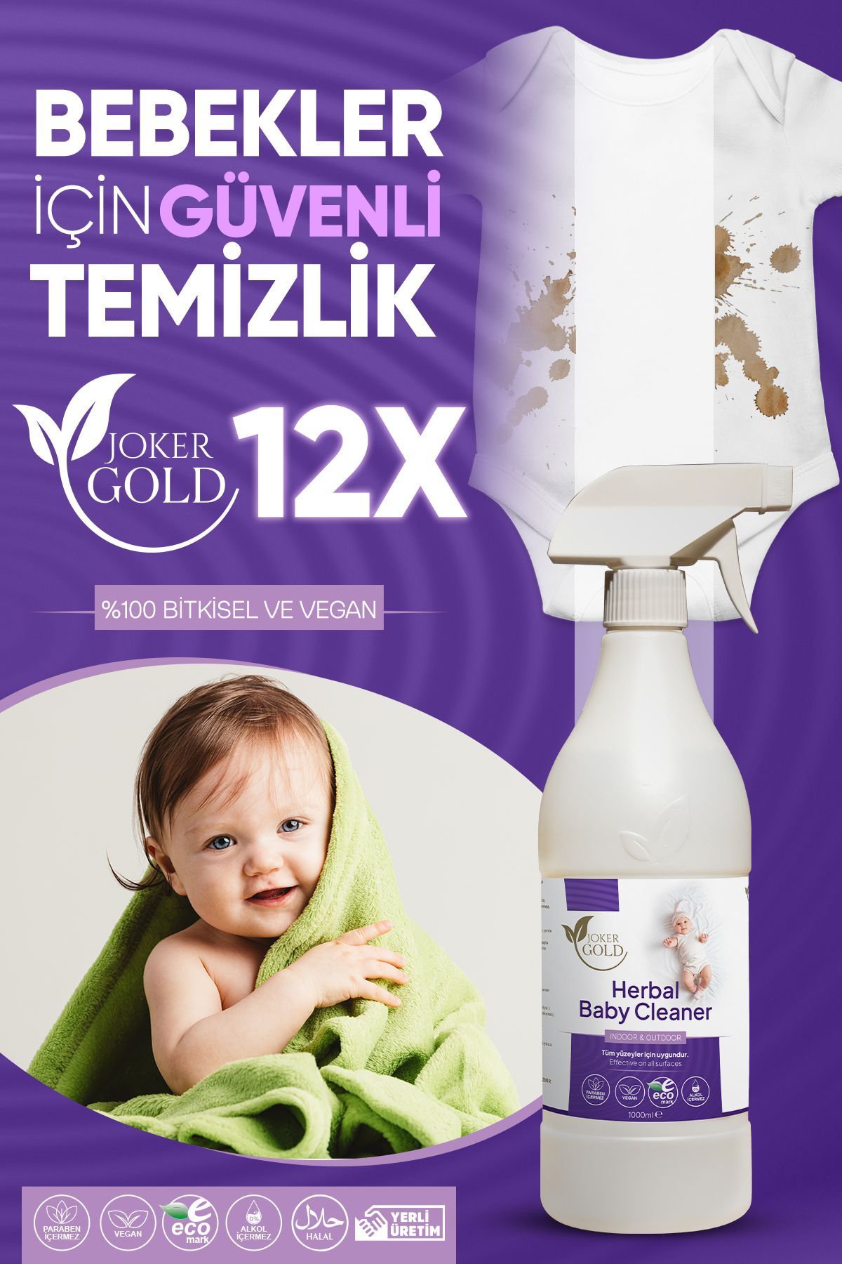 JOKERGLİNT Baby %100 Bitkisel Orijinal Çamaşır leke çıkarıcı Bebek genel Temizleyici sertifikalı12Lİ PAKET