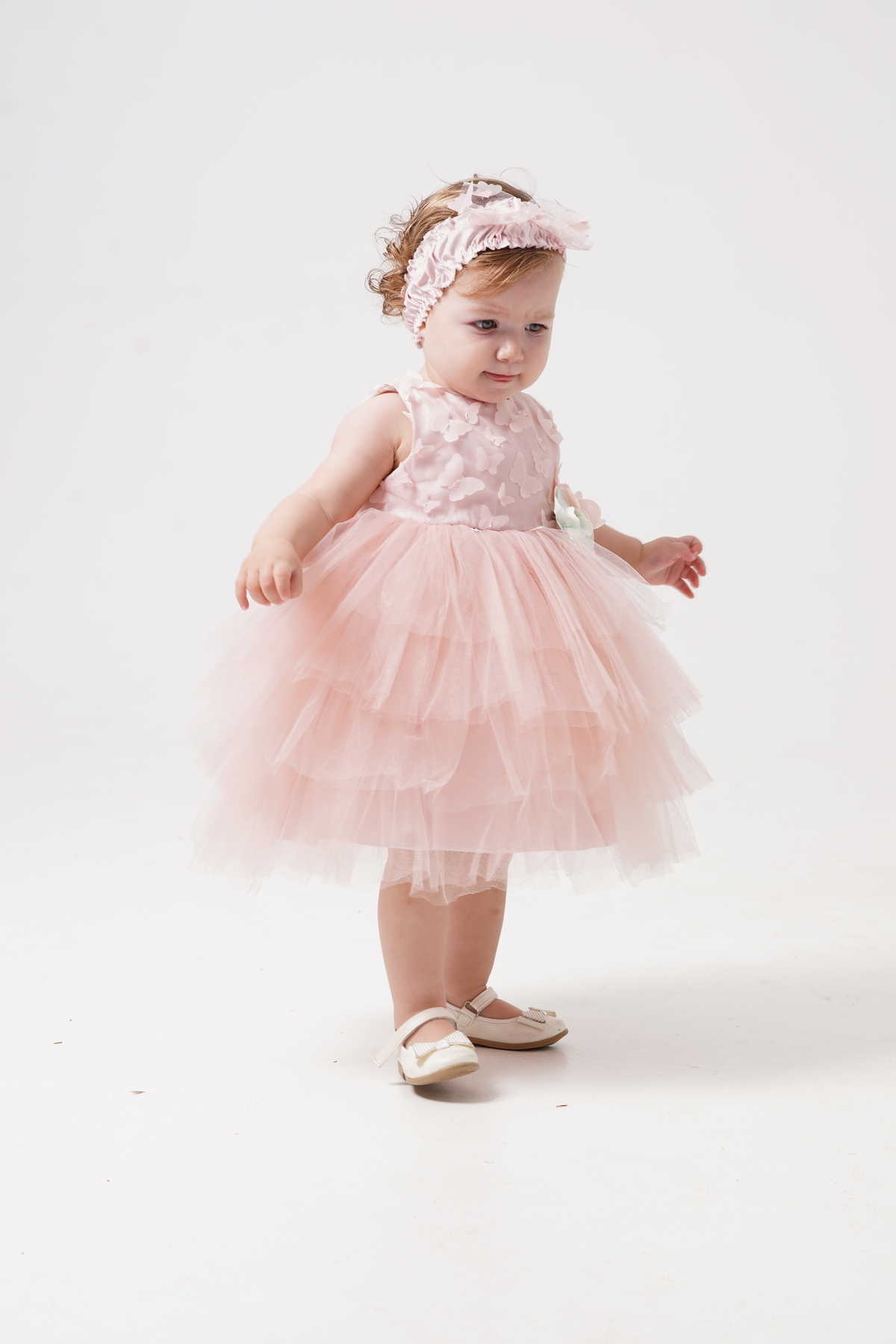 Eray Kids Kız Bebek Abiye Elbise Kelebekli Kat Kat Etekli Doğum Günü Bebek Elbisesi 6-18 Aylık fotoğrafı 2 (önizleme)