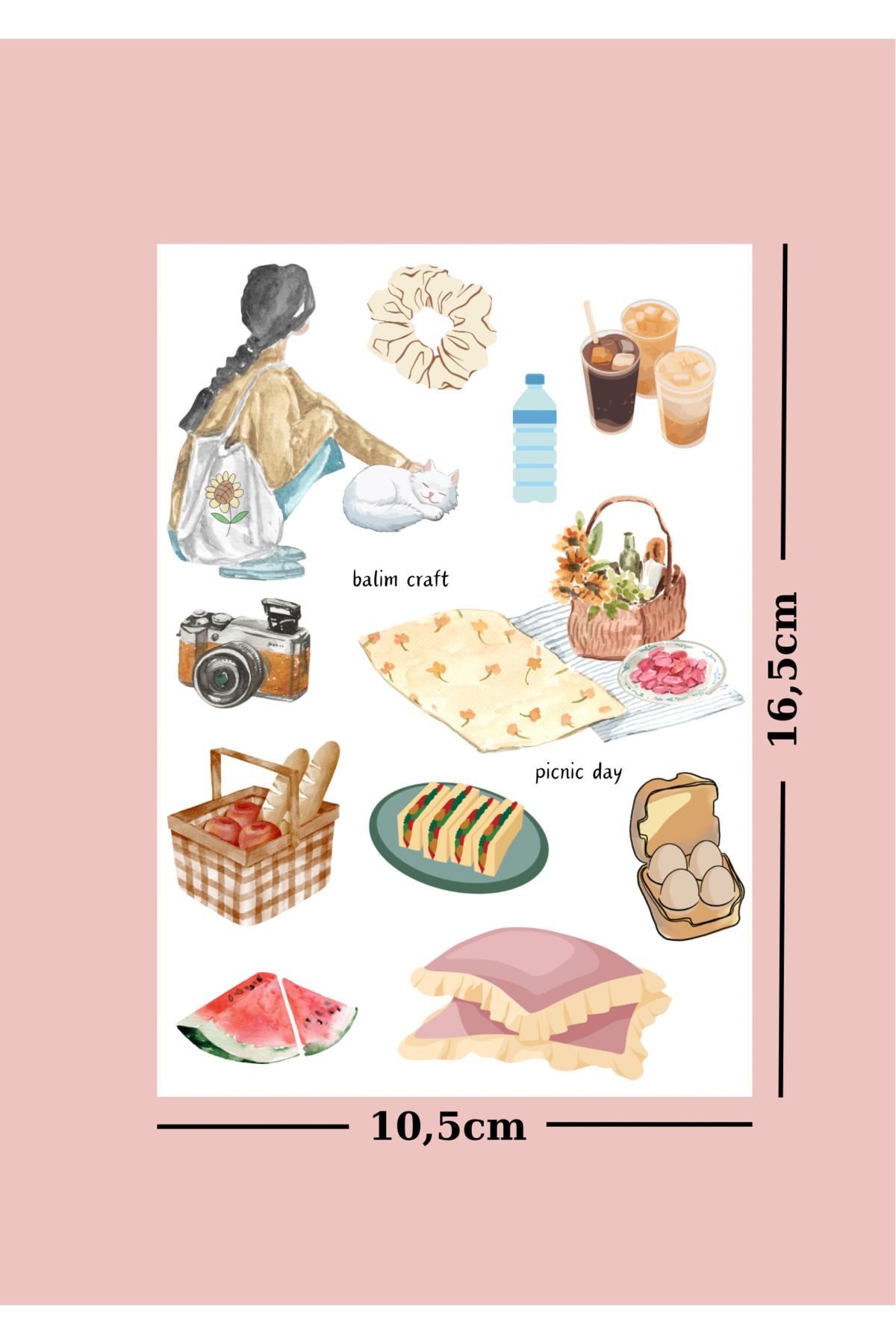 maşalı Piknik Günü stickers, Scrapbook, Bulletjournal , Ajanda süsleme stickerları