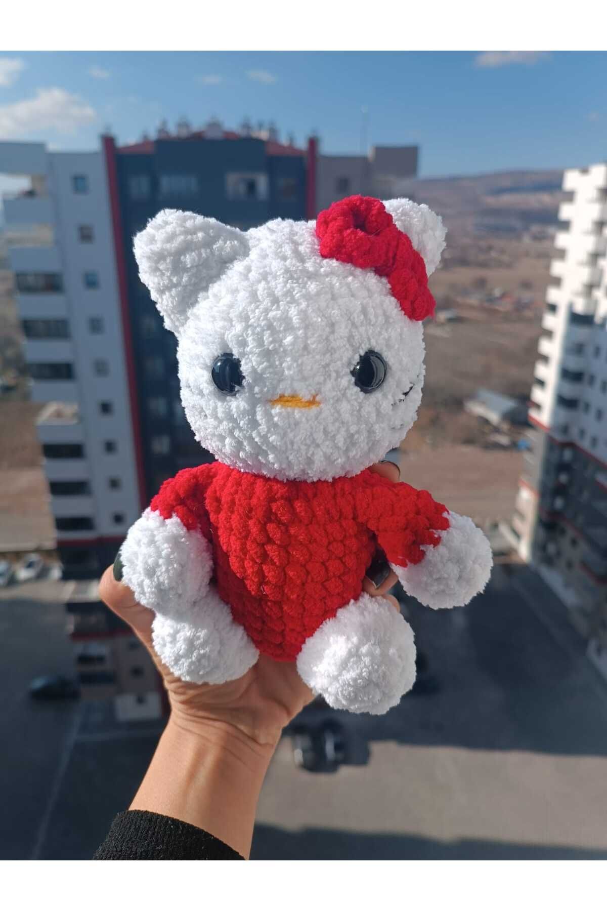 HelenDefne Amigurumi Kırmızı Kadife Hello Kitty  Sevgili Hediyesi Yeni Doğan Uyku Arkadaşı Hediyelik Eşya