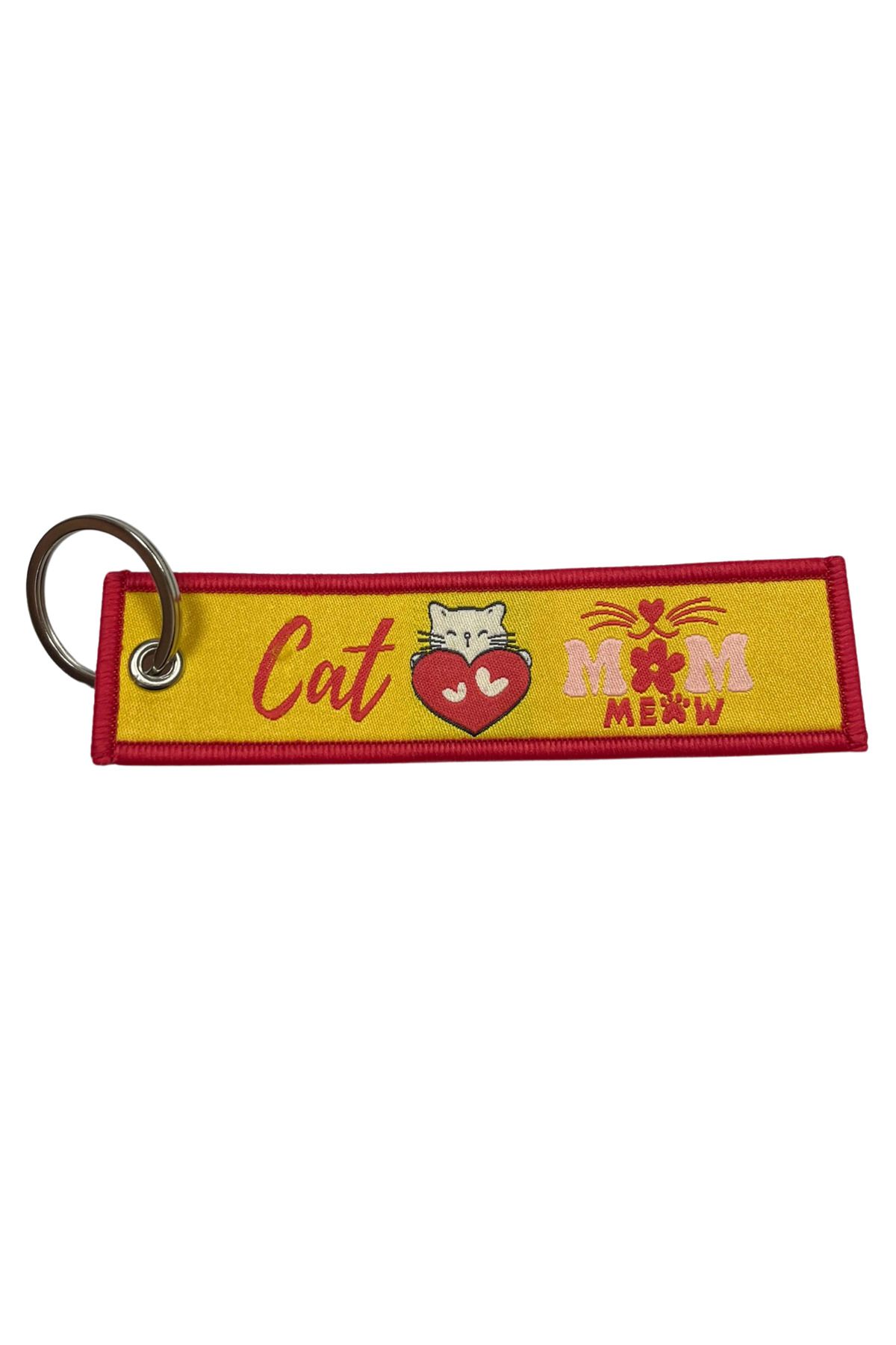 Promojoy Cat Mom Dokuma Anahtarlık ve Çanta  Süsü 3x13 cm