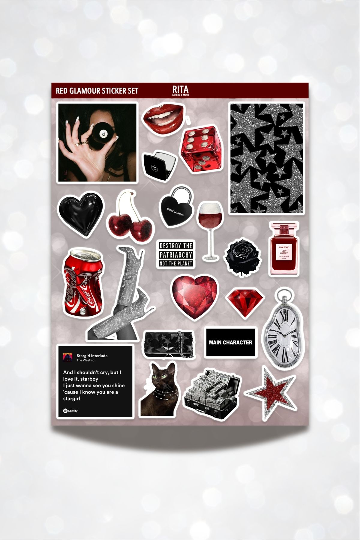 Rita Papers Red Glamour Stargirl Sticker Seti Planner Journal Laptop Pinterest It Girl Aesthetic 22 Adet