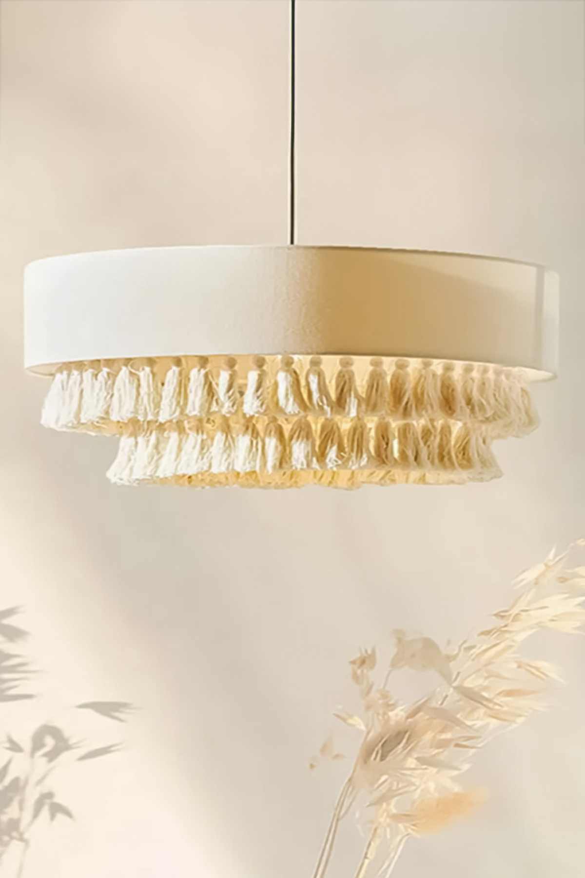 NYLife-Ecru Coated and Macrame Bohemian Rustic Tassel Chandelier 2