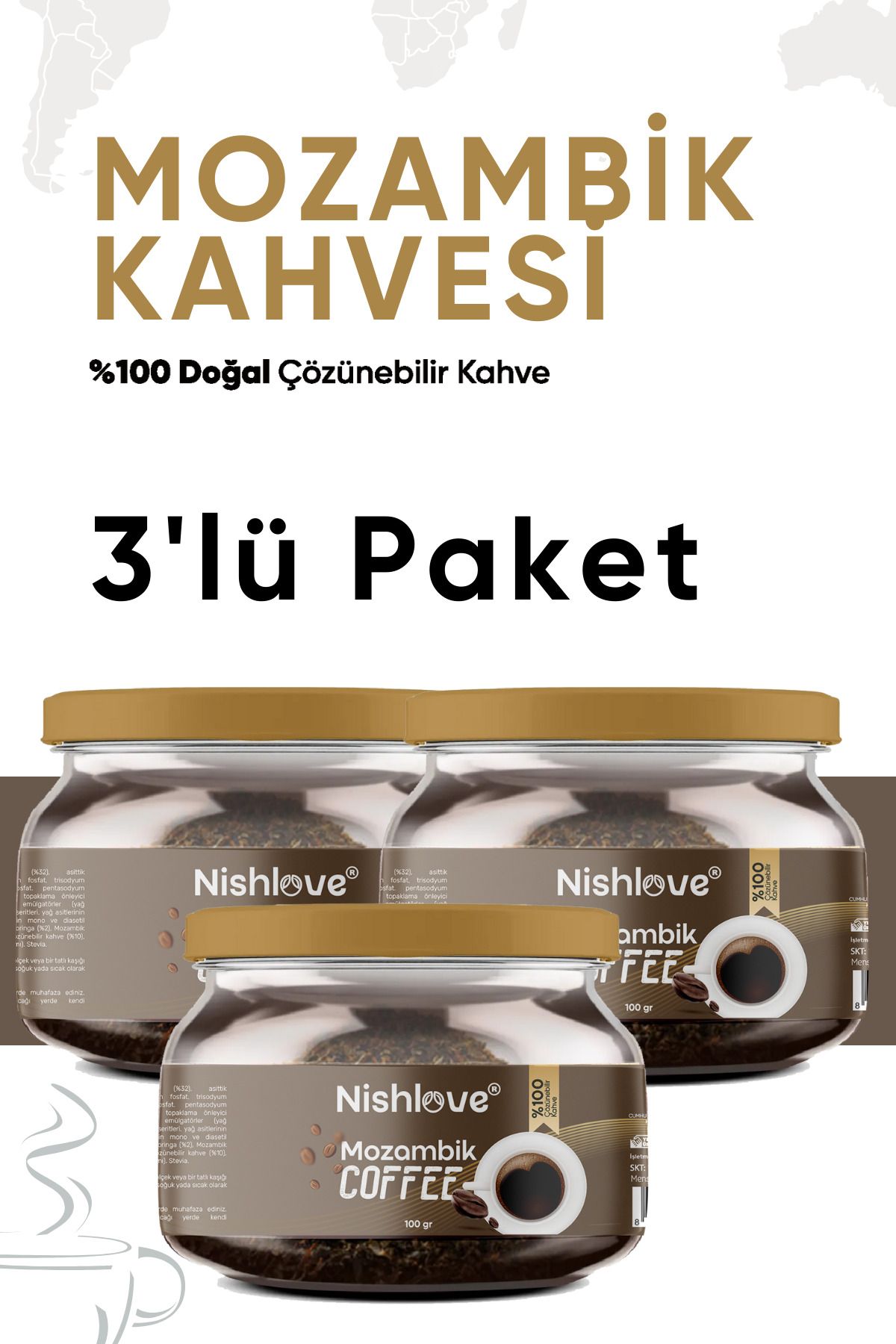 NİSHLOVE 3 Adet Detox Mozambik Form Kahve 3 Aylık - (180 KULLANIM) Net 300gr