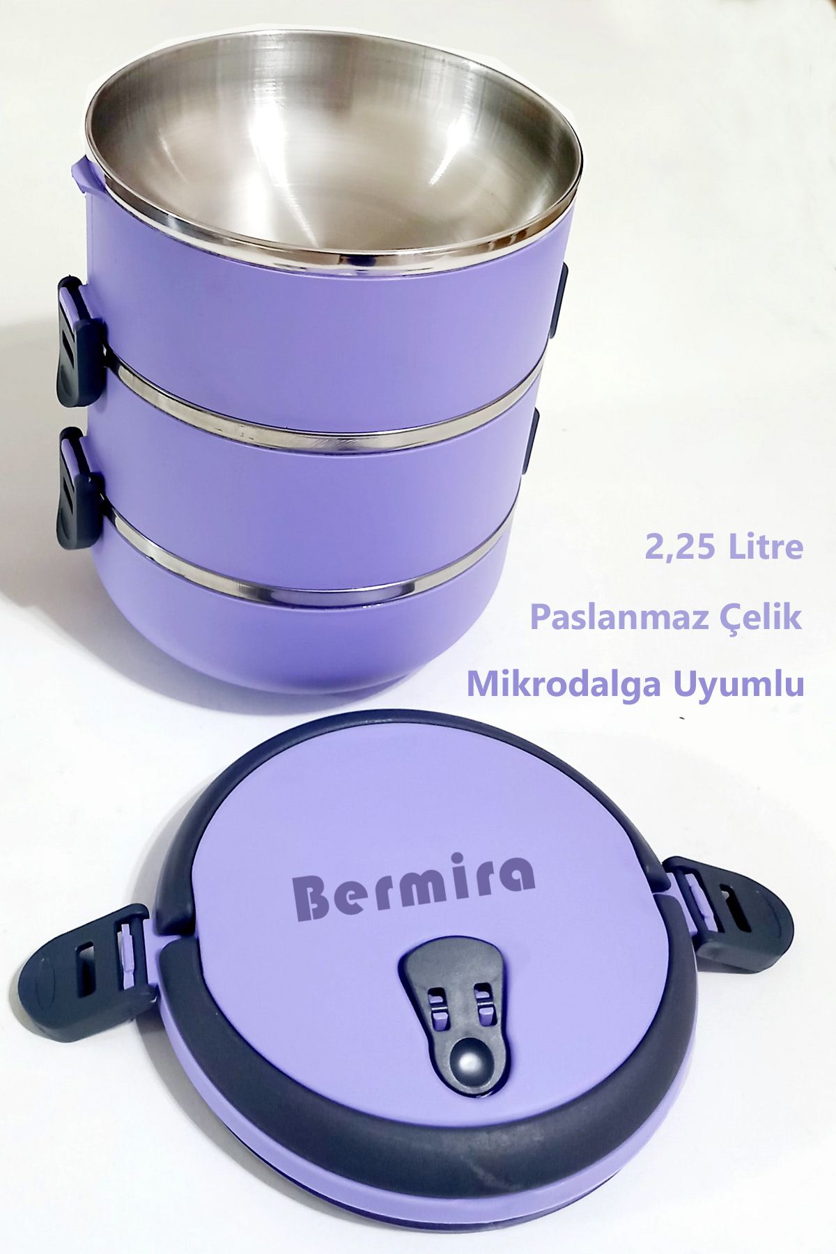 BERMİRA Home Collection Freshbox 3 Katlı Yemek Termosu Sefer Tası - ""LİLA""