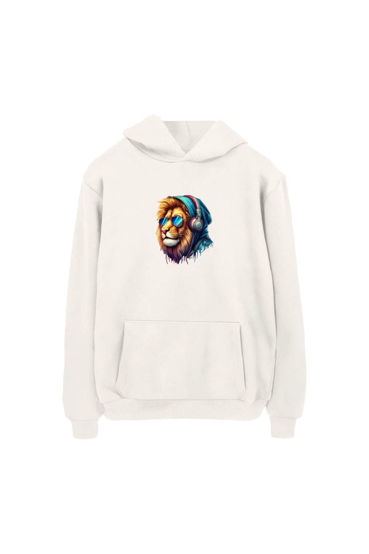 MODA Kulaklıklı Aslan Baskılı Hoodie